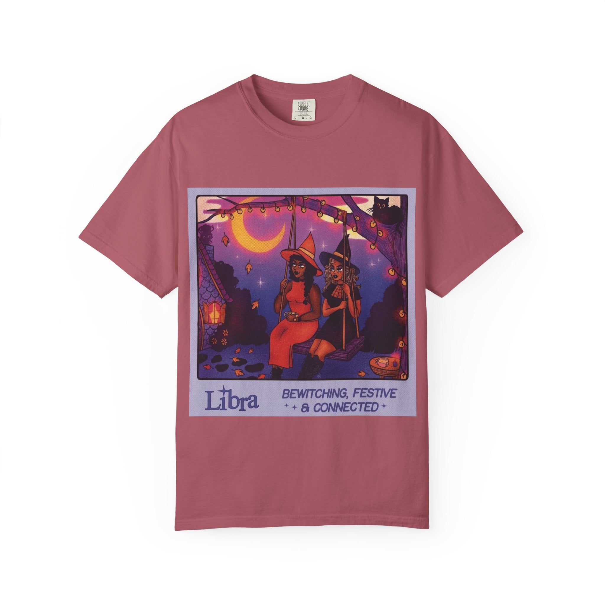 Spooky Vibes Only – Halloween Graphic Tee" Bewitching Libra T-Shirt - Festive and Connected - Unisex Garment - Dyed Tee for Astrology Lovers, Halloween, Birthdays, Gifts, Casual Wear - Metamorphosis Creations