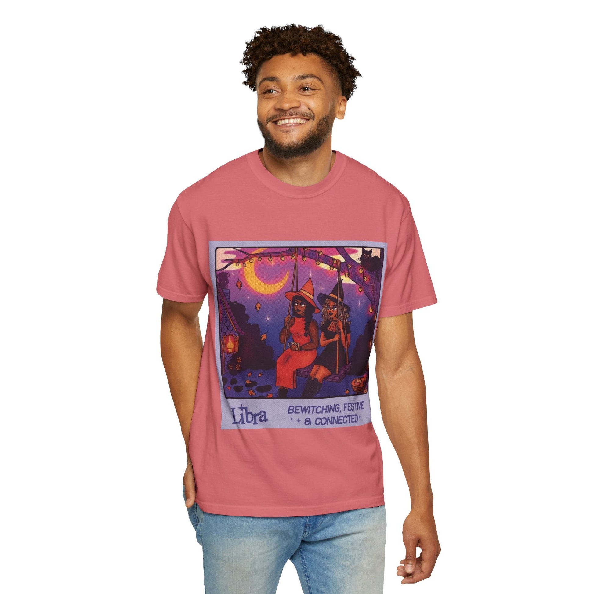Spooky Vibes Only – Halloween Graphic Tee" Bewitching Libra T-Shirt - Festive and Connected - Unisex Garment - Dyed Tee for Astrology Lovers, Halloween, Birthdays, Gifts, Casual Wear - Metamorphosis Creations