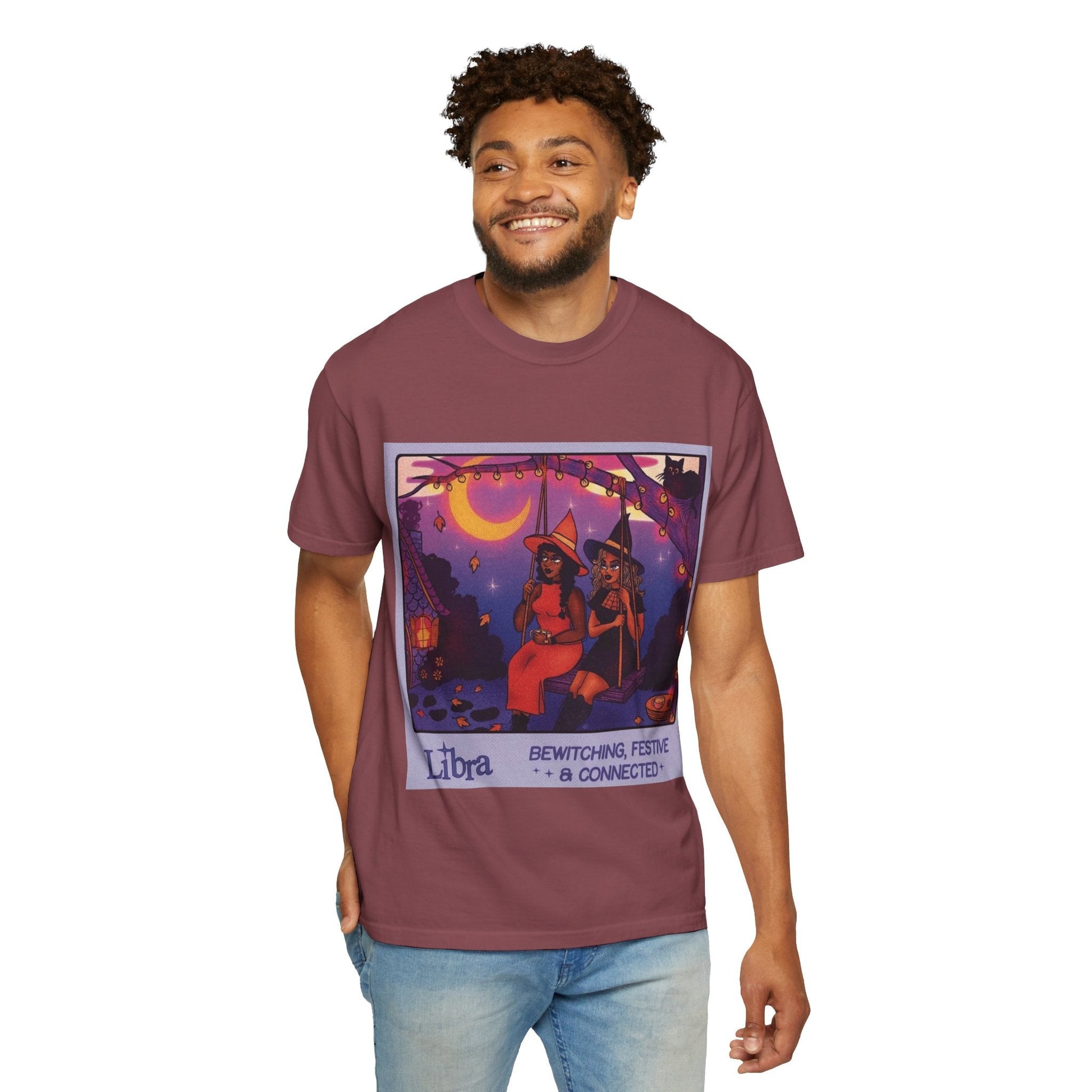 Spooky Vibes Only – Halloween Graphic Tee" Bewitching Libra T-Shirt - Festive and Connected - Unisex Garment - Dyed Tee for Astrology Lovers, Halloween, Birthdays, Gifts, Casual Wear - Metamorphosis Creations