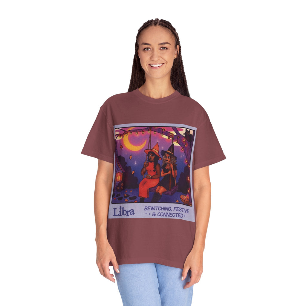 Spooky Vibes Only – Halloween Graphic Tee" Bewitching Libra T-Shirt - Festive and Connected - Unisex Garment - Dyed Tee for Astrology Lovers, Halloween, Birthdays, Gifts, Casual Wear - Metamorphosis Creations