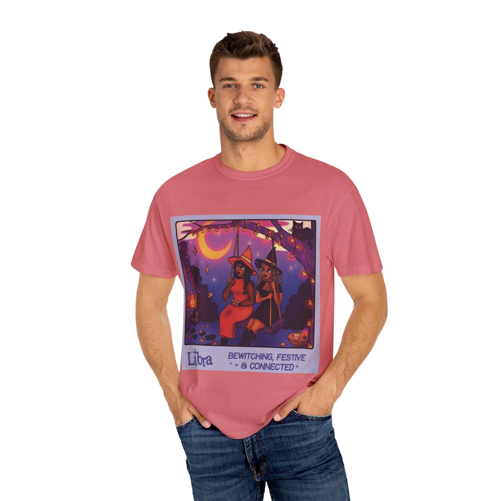 Spooky Vibes Only – Halloween Graphic Tee" Bewitching Libra T-Shirt - Festive and Connected - Unisex Garment - Dyed Tee for Astrology Lovers, Halloween, Birthdays, Gifts, Casual Wear - Metamorphosis Creations