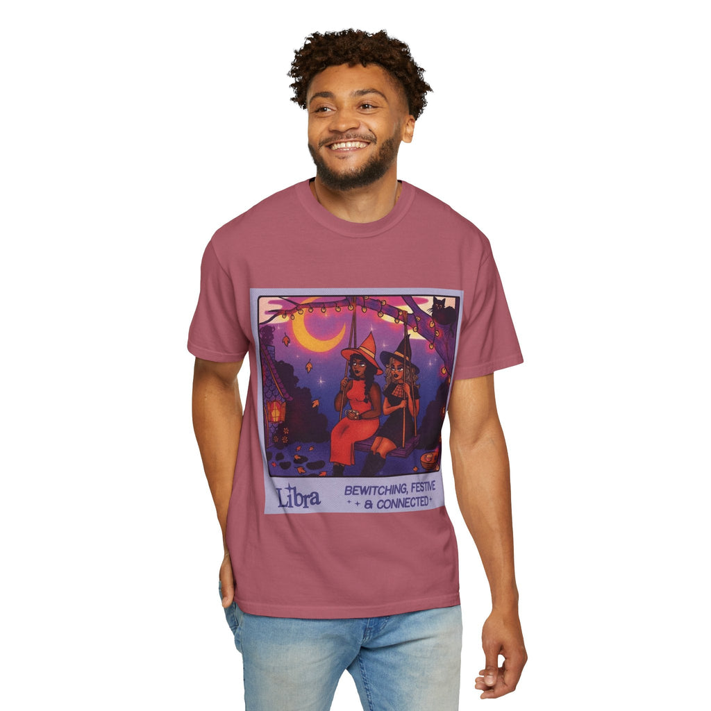 Spooky Vibes Only – Halloween Graphic Tee" Bewitching Libra T-Shirt - Festive and Connected - Unisex Garment - Dyed Tee for Astrology Lovers, Halloween, Birthdays, Gifts, Casual Wear - Metamorphosis Creations