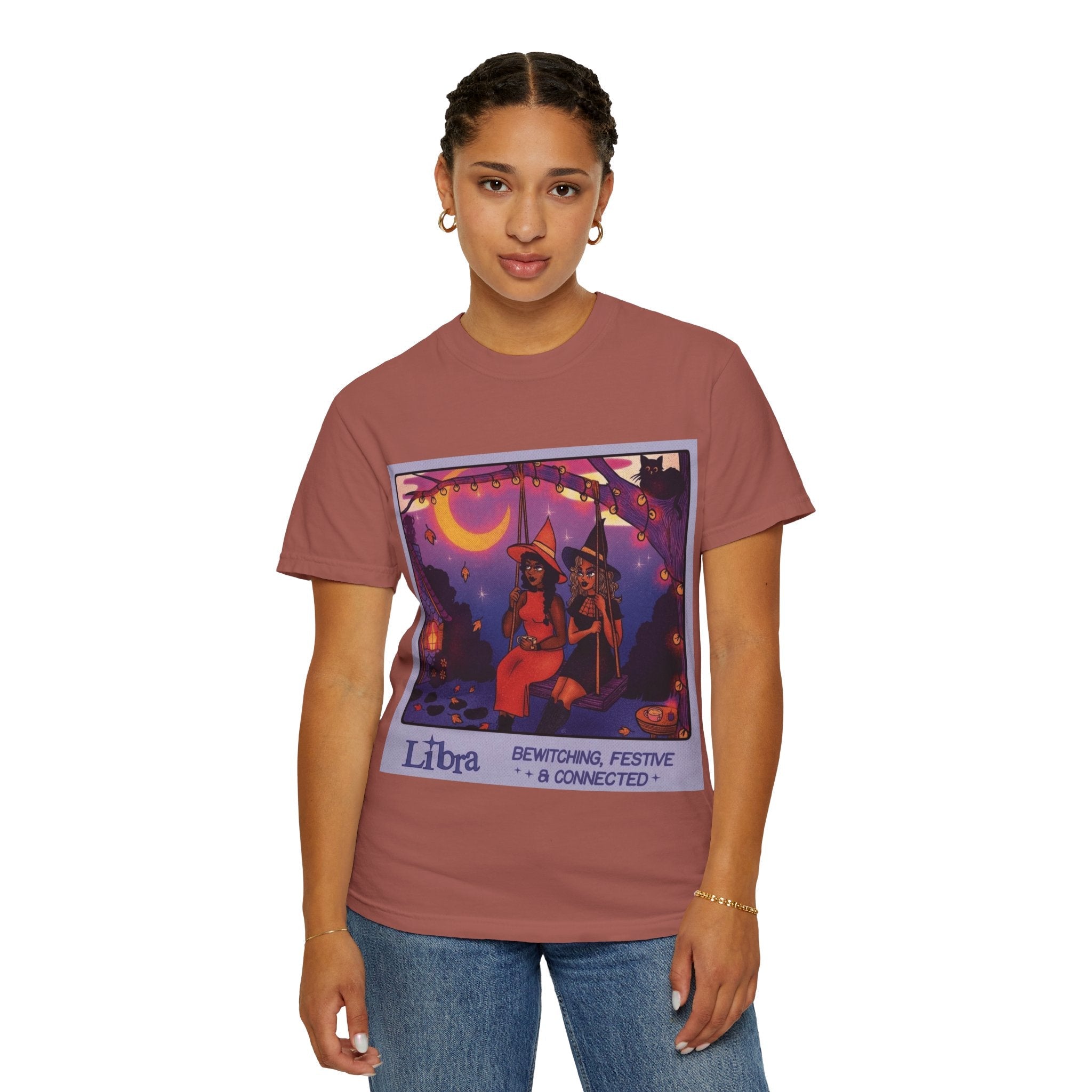 Spooky Vibes Only – Halloween Graphic Tee" Bewitching Libra T-Shirt - Festive and Connected - Unisex Garment - Dyed Tee for Astrology Lovers, Halloween, Birthdays, Gifts, Casual Wear - Metamorphosis Creations
