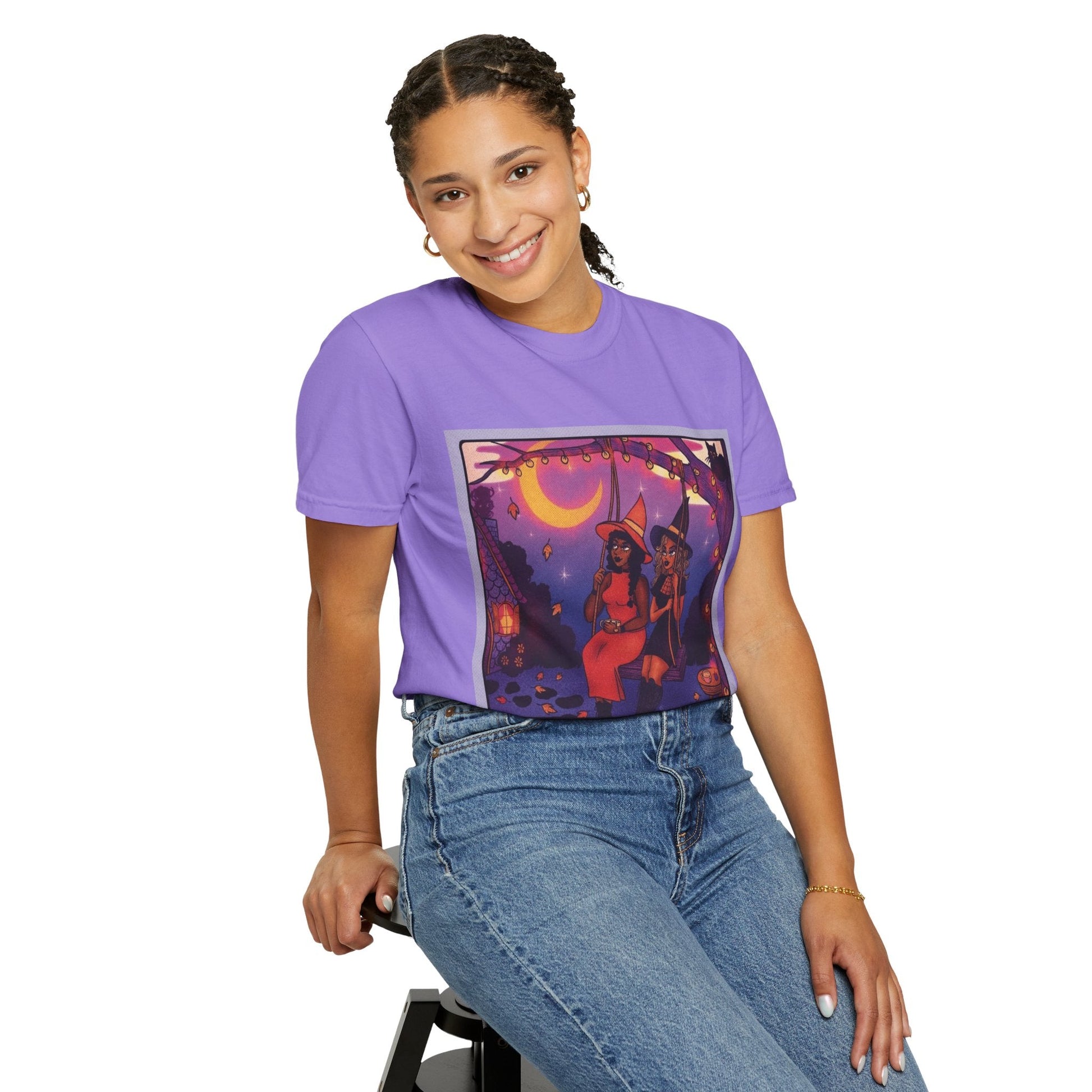 Spooky Vibes Only – Halloween Graphic Tee" Bewitching Libra T-Shirt - Festive and Connected - Unisex Garment - Dyed Tee for Astrology Lovers, Halloween, Birthdays, Gifts, Casual Wear - Metamorphosis Creations