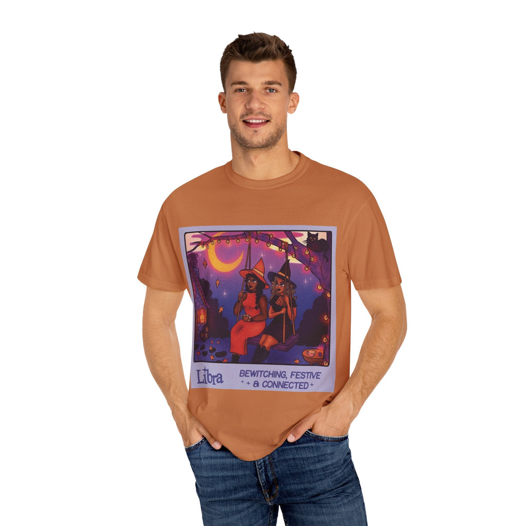 Spooky Vibes Only – Halloween Graphic Tee" Bewitching Libra T-Shirt - Festive and Connected - Unisex Garment - Dyed Tee for Astrology Lovers, Halloween, Birthdays, Gifts, Casual Wear - Metamorphosis Creations