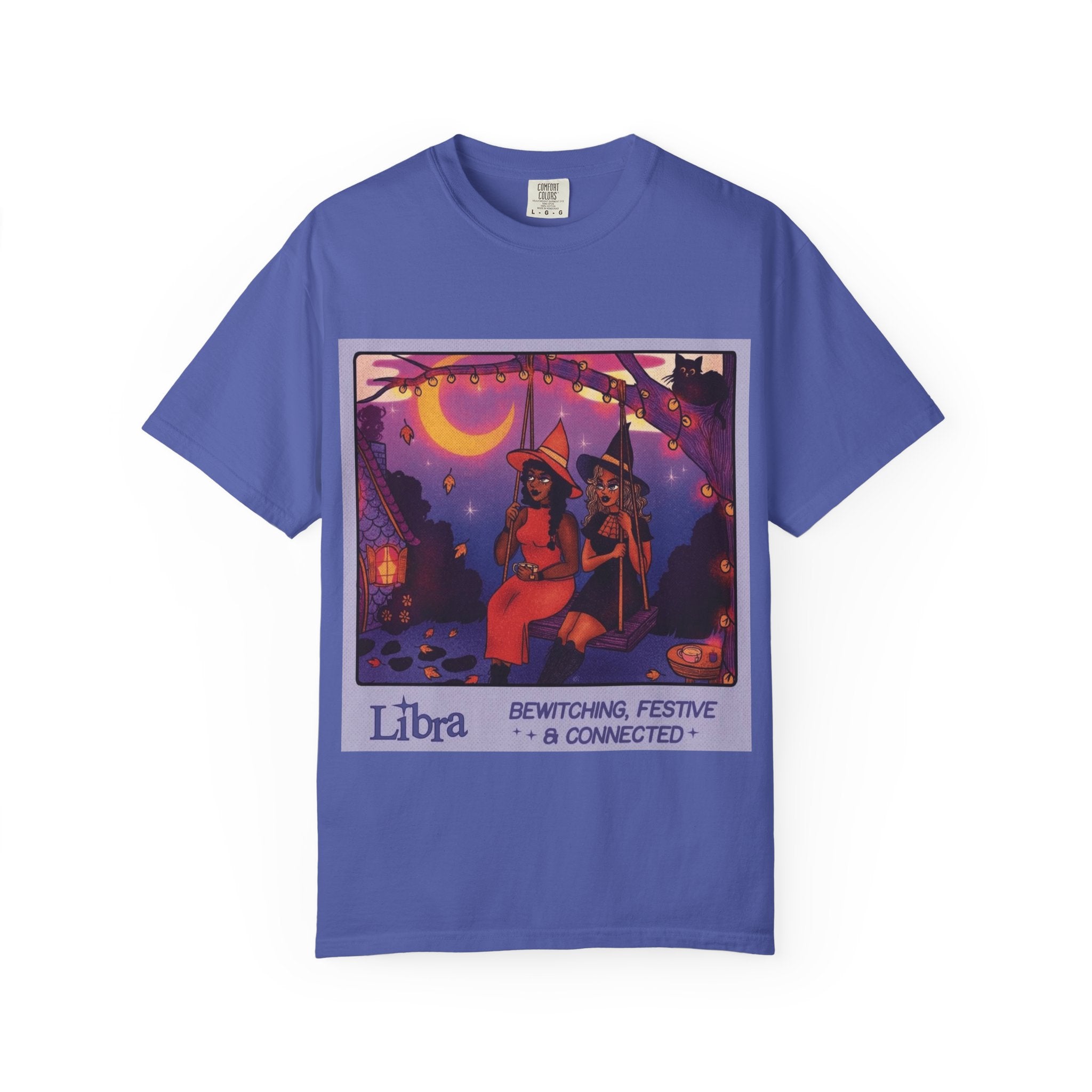 Spooky Vibes Only – Halloween Graphic Tee" Bewitching Libra T-Shirt - Festive and Connected - Unisex Garment - Dyed Tee for Astrology Lovers, Halloween, Birthdays, Gifts, Casual Wear - Metamorphosis Creations
