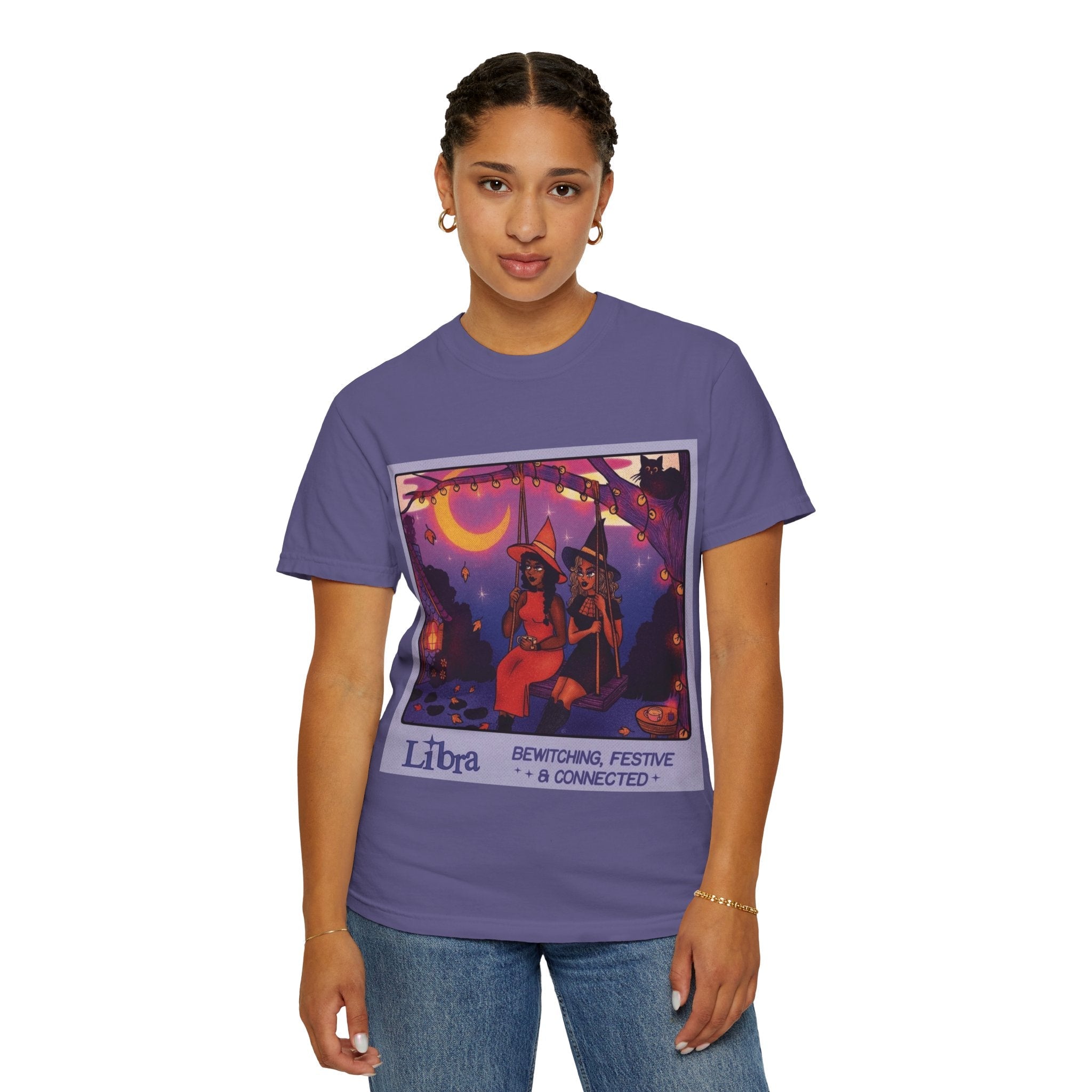 Spooky Vibes Only – Halloween Graphic Tee" Bewitching Libra T-Shirt - Festive and Connected - Unisex Garment - Dyed Tee for Astrology Lovers, Halloween, Birthdays, Gifts, Casual Wear - Metamorphosis Creations