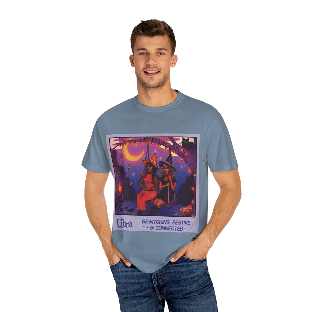 Spooky Vibes Only – Halloween Graphic Tee" Bewitching Libra T-Shirt - Festive and Connected - Unisex Garment - Dyed Tee for Astrology Lovers, Halloween, Birthdays, Gifts, Casual Wear - Metamorphosis Creations
