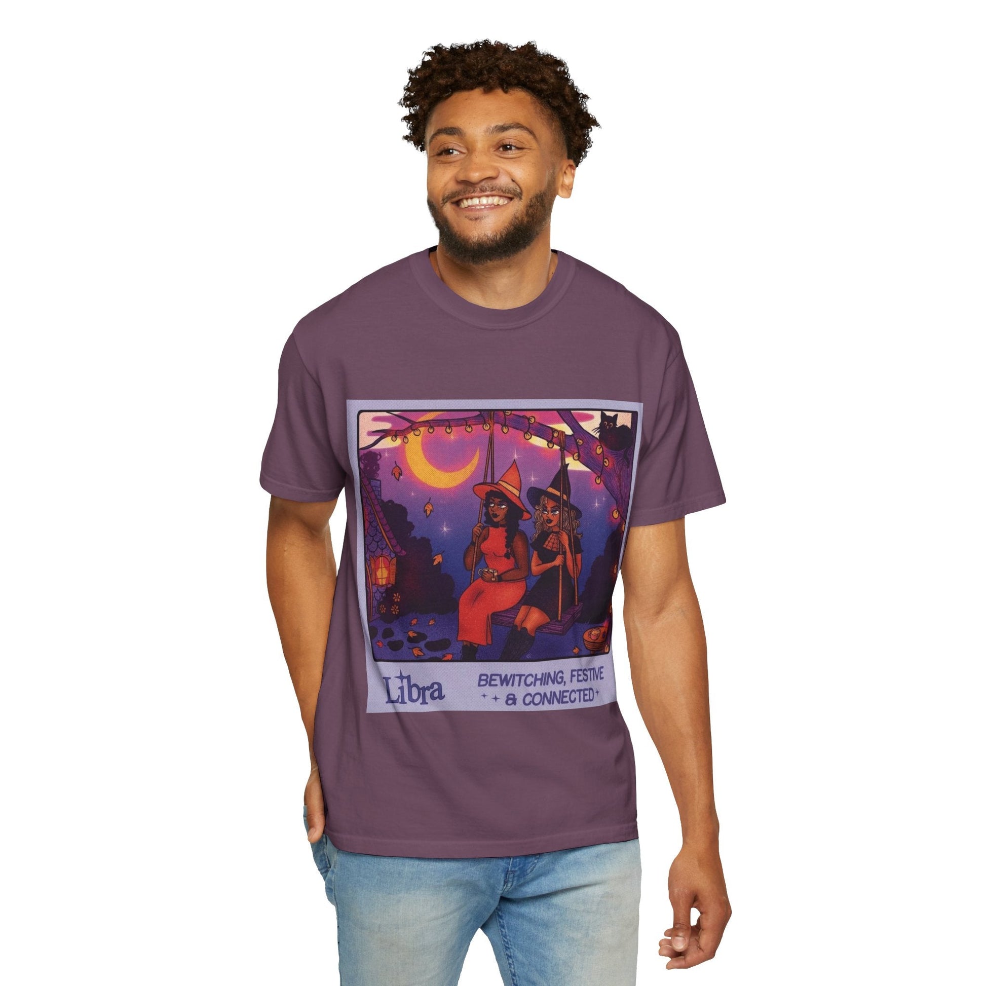 Spooky Vibes Only – Halloween Graphic Tee" Bewitching Libra T-Shirt - Festive and Connected - Unisex Garment - Dyed Tee for Astrology Lovers, Halloween, Birthdays, Gifts, Casual Wear - Metamorphosis Creations