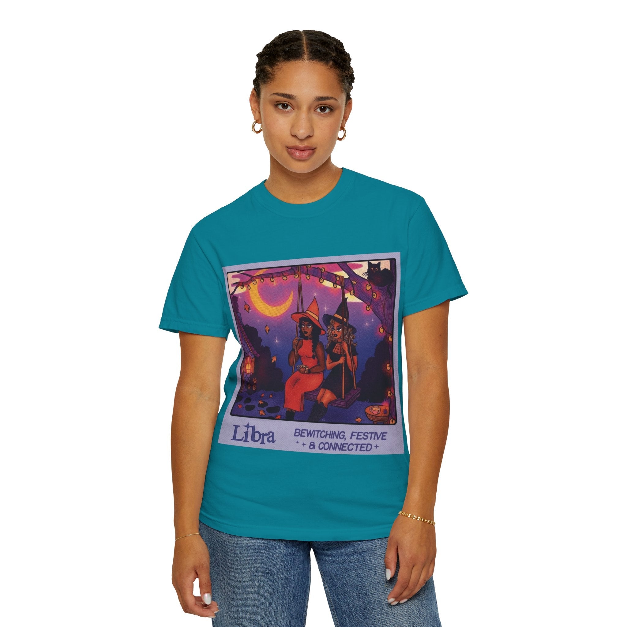 Spooky Vibes Only – Halloween Graphic Tee" Bewitching Libra T-Shirt - Festive and Connected - Unisex Garment - Dyed Tee for Astrology Lovers, Halloween, Birthdays, Gifts, Casual Wear - Metamorphosis Creations