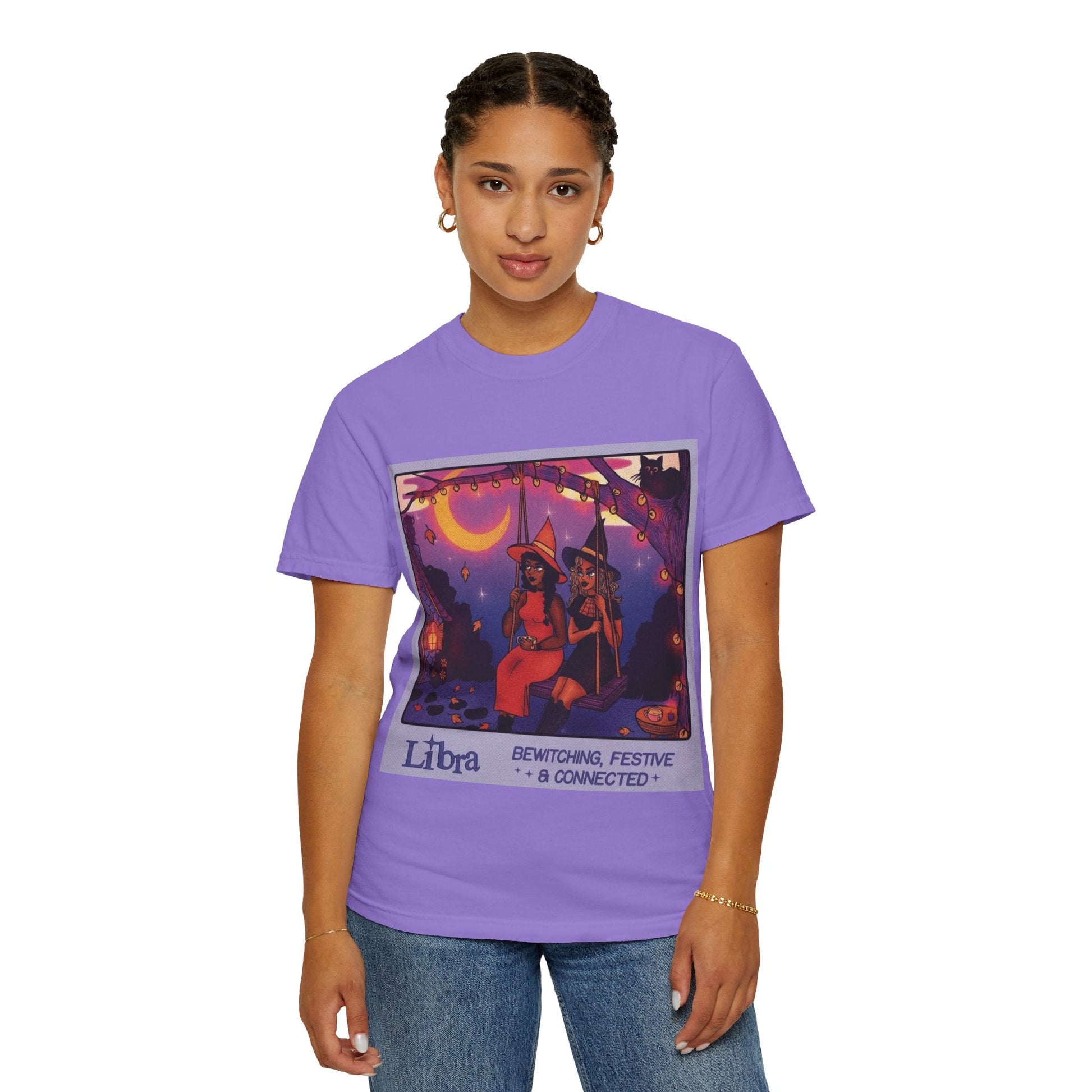 Spooky Vibes Only – Halloween Graphic Tee" Bewitching Libra T-Shirt - Festive and Connected - Unisex Garment - Dyed Tee for Astrology Lovers, Halloween, Birthdays, Gifts, Casual Wear - Metamorphosis Creations