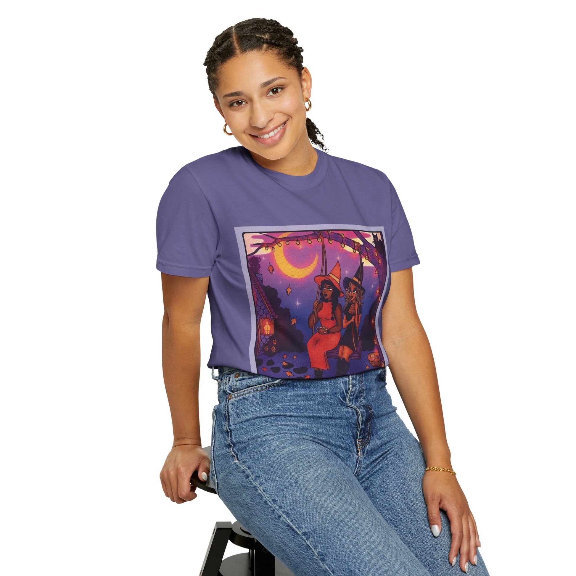 Spooky Vibes Only – Halloween Graphic Tee" Bewitching Libra T-Shirt - Festive and Connected - Unisex Garment - Dyed Tee for Astrology Lovers, Halloween, Birthdays, Gifts, Casual Wear - Metamorphosis Creations