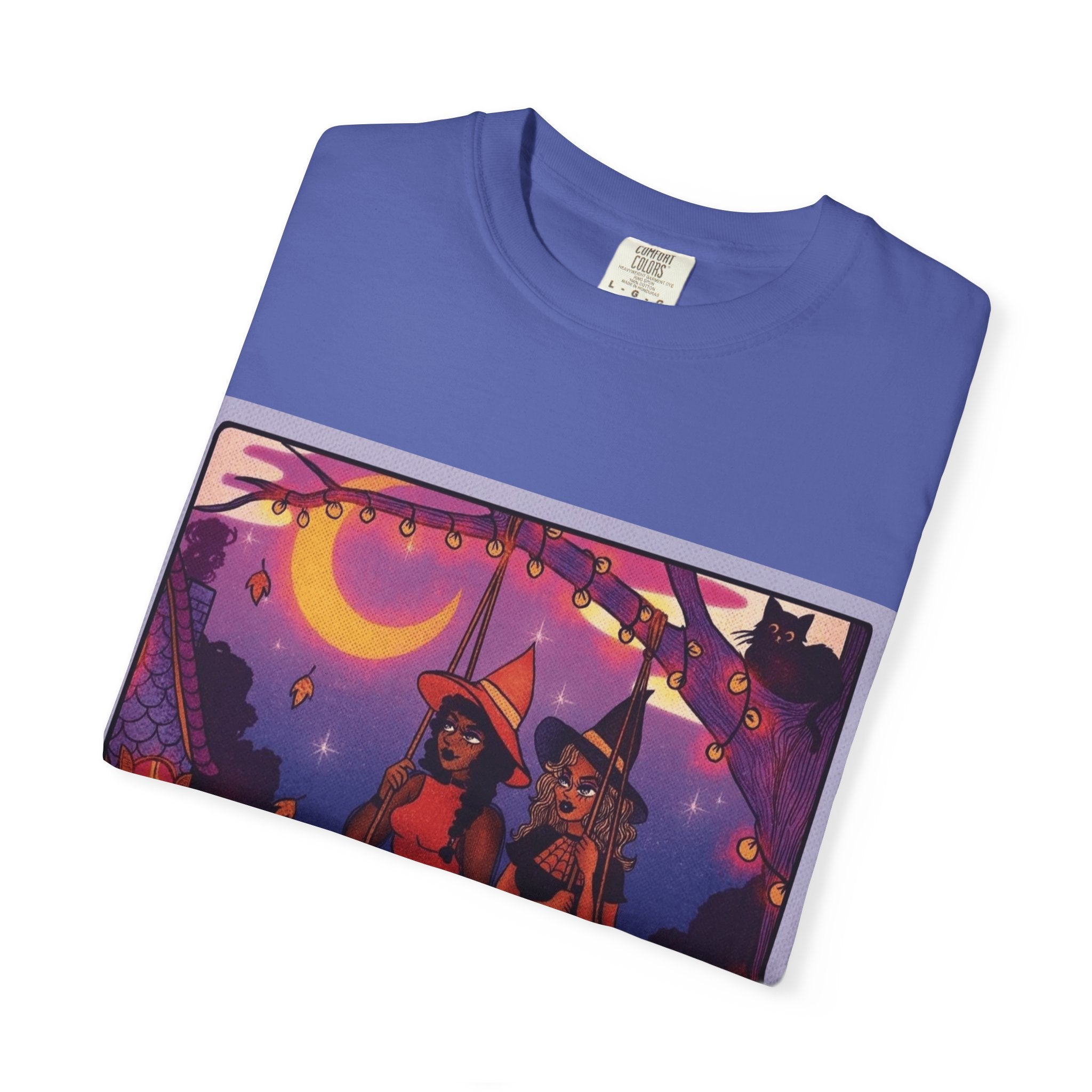 Spooky Vibes Only – Halloween Graphic Tee" Bewitching Libra T-Shirt - Festive and Connected - Unisex Garment - Dyed Tee for Astrology Lovers, Halloween, Birthdays, Gifts, Casual Wear - Metamorphosis Creations