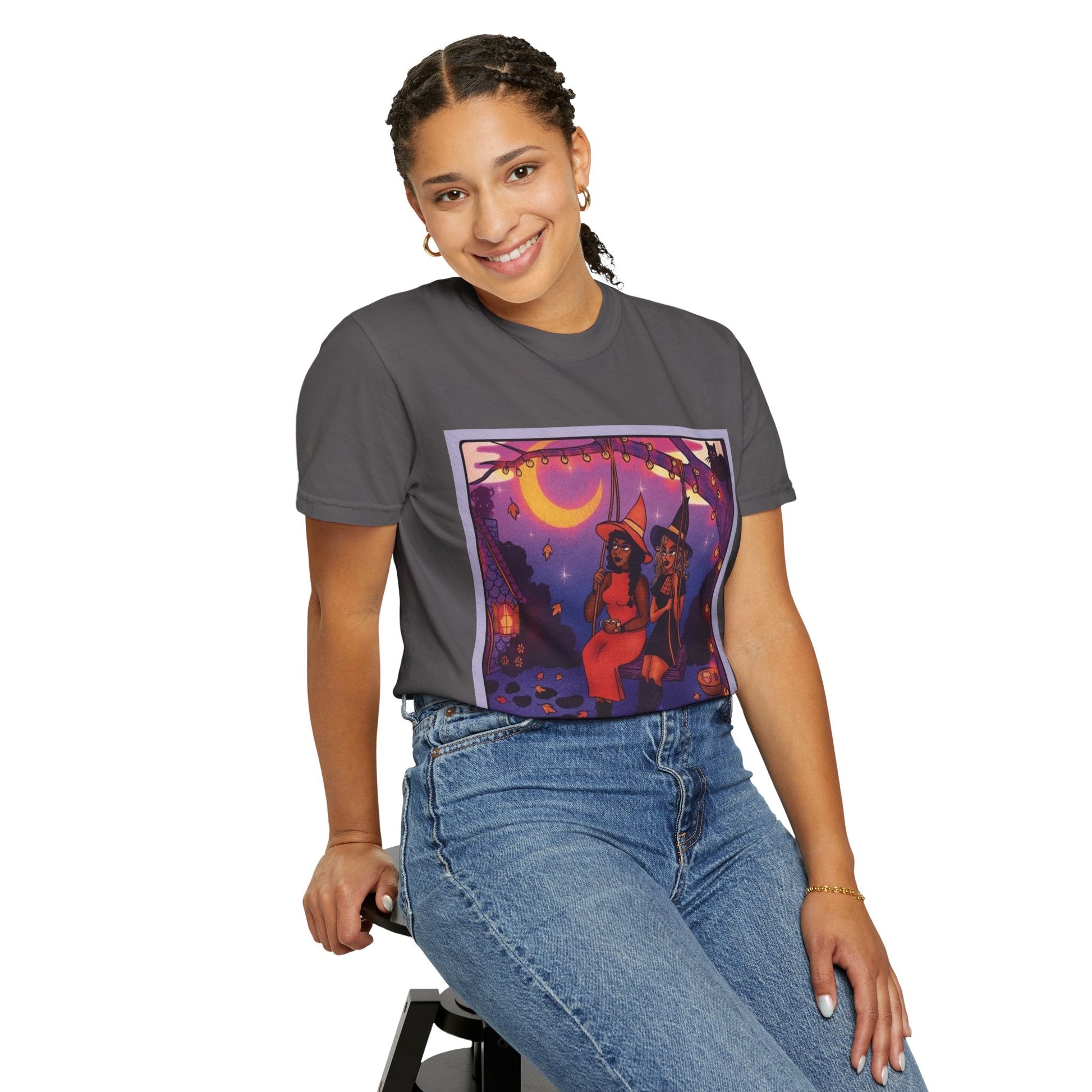 Spooky Vibes Only – Halloween Graphic Tee" Bewitching Libra T-Shirt - Festive and Connected - Unisex Garment - Dyed Tee for Astrology Lovers, Halloween, Birthdays, Gifts, Casual Wear - Metamorphosis Creations