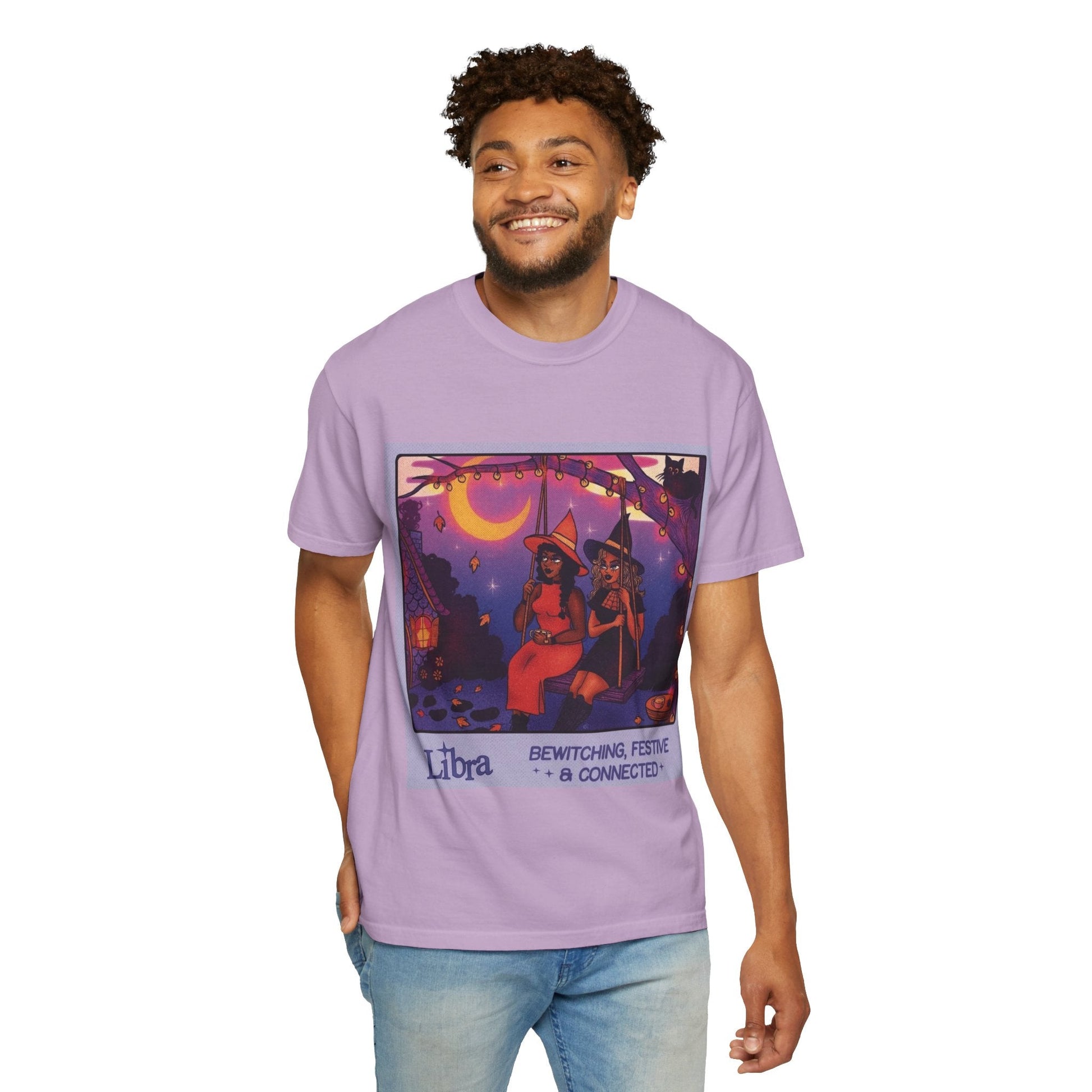 Spooky Vibes Only – Halloween Graphic Tee" Bewitching Libra T-Shirt - Festive and Connected - Unisex Garment - Dyed Tee for Astrology Lovers, Halloween, Birthdays, Gifts, Casual Wear - Metamorphosis Creations