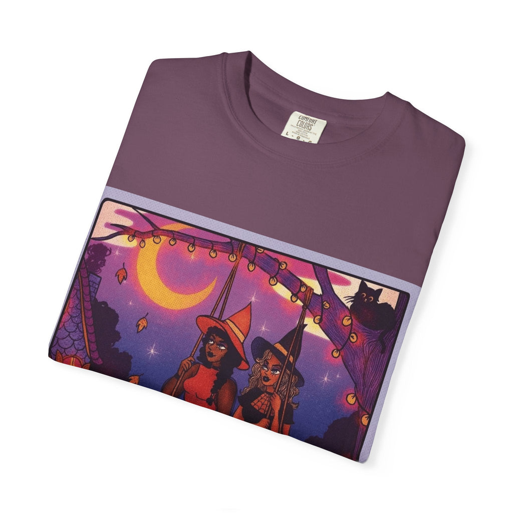 Spooky Vibes Only – Halloween Graphic Tee" Bewitching Libra T-Shirt - Festive and Connected - Unisex Garment - Dyed Tee for Astrology Lovers, Halloween, Birthdays, Gifts, Casual Wear - Metamorphosis Creations