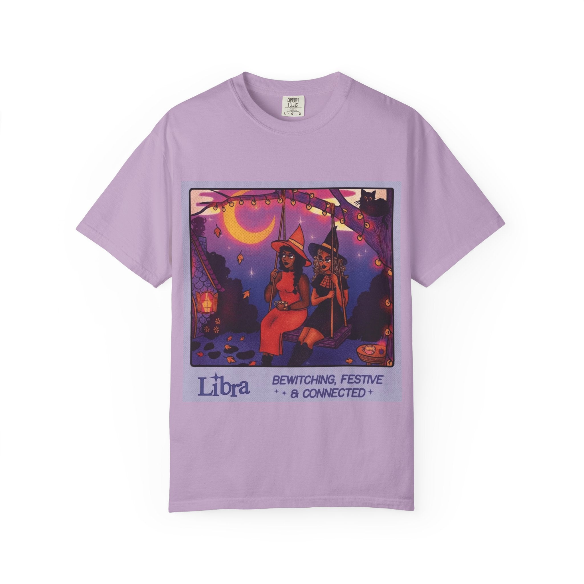 Spooky Vibes Only – Halloween Graphic Tee" Bewitching Libra T-Shirt - Festive and Connected - Unisex Garment - Dyed Tee for Astrology Lovers, Halloween, Birthdays, Gifts, Casual Wear - Metamorphosis Creations