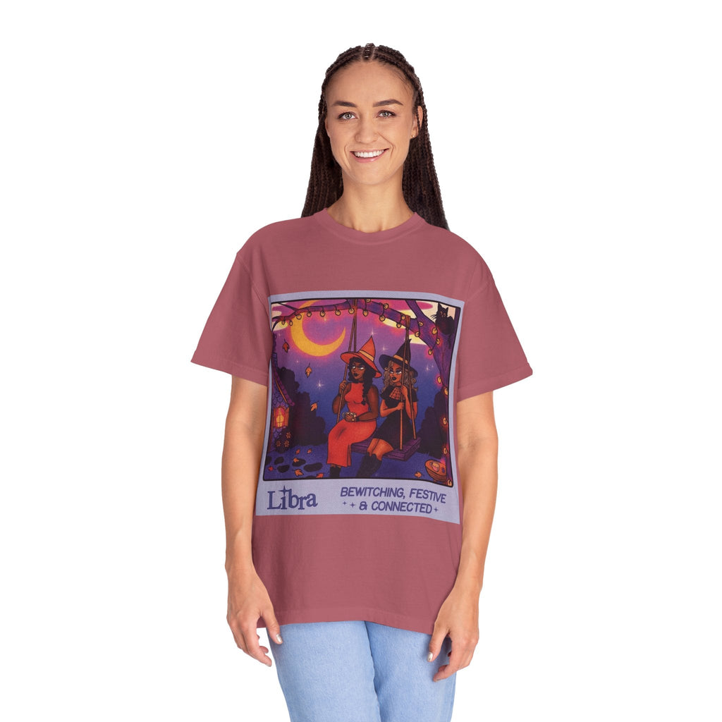 Spooky Vibes Only – Halloween Graphic Tee" Bewitching Libra T-Shirt - Festive and Connected - Unisex Garment - Dyed Tee for Astrology Lovers, Halloween, Birthdays, Gifts, Casual Wear - Metamorphosis Creations