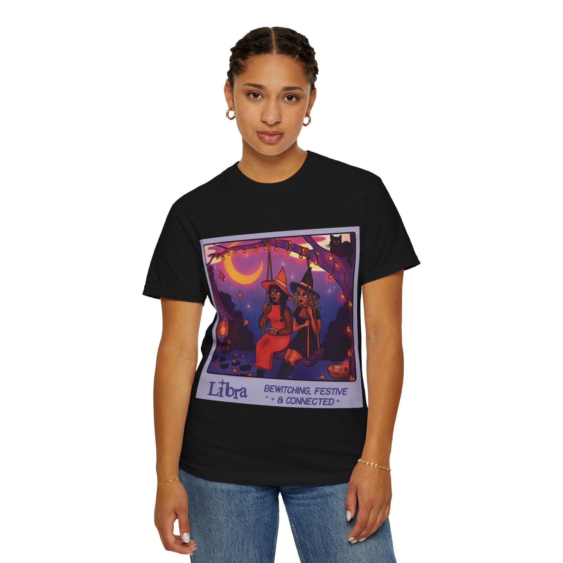 Spooky Vibes Only – Halloween Graphic Tee" Bewitching Libra T-Shirt - Festive and Connected - Unisex Garment - Dyed Tee for Astrology Lovers, Halloween, Birthdays, Gifts, Casual Wear - Metamorphosis Creations