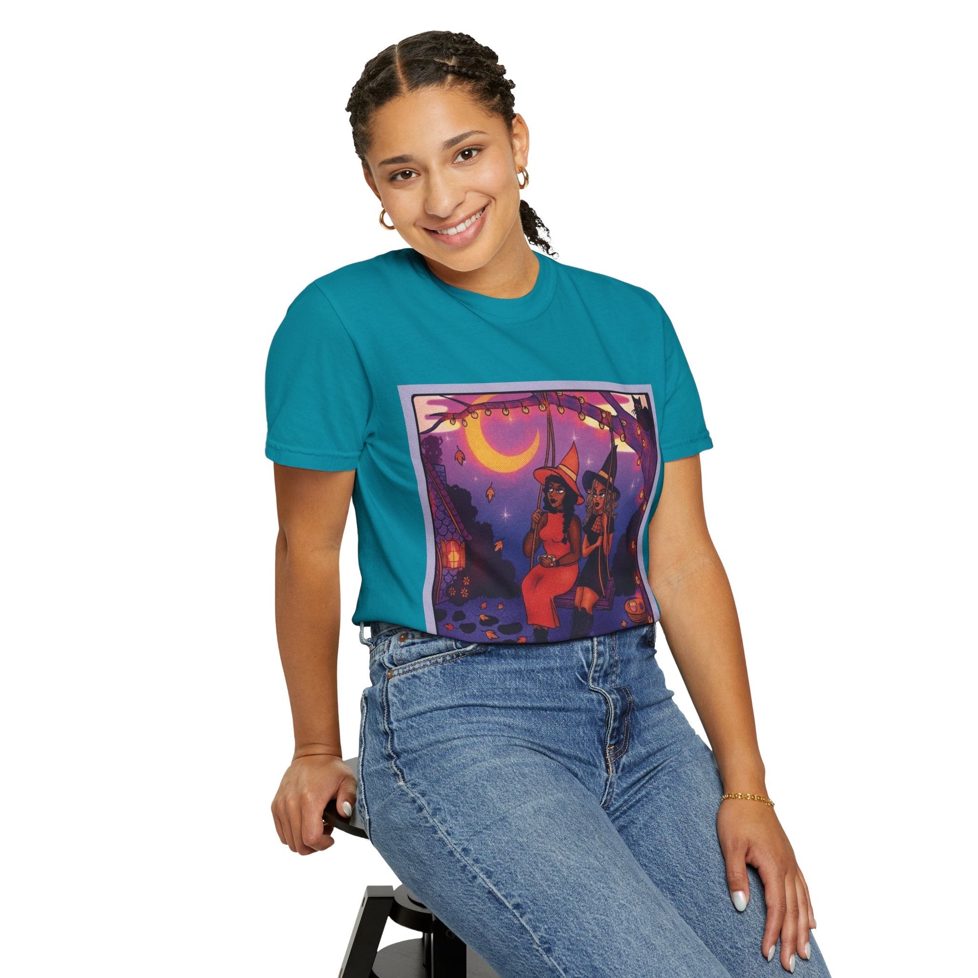 Spooky Vibes Only – Halloween Graphic Tee" Bewitching Libra T-Shirt - Festive and Connected - Unisex Garment - Dyed Tee for Astrology Lovers, Halloween, Birthdays, Gifts, Casual Wear - Metamorphosis Creations