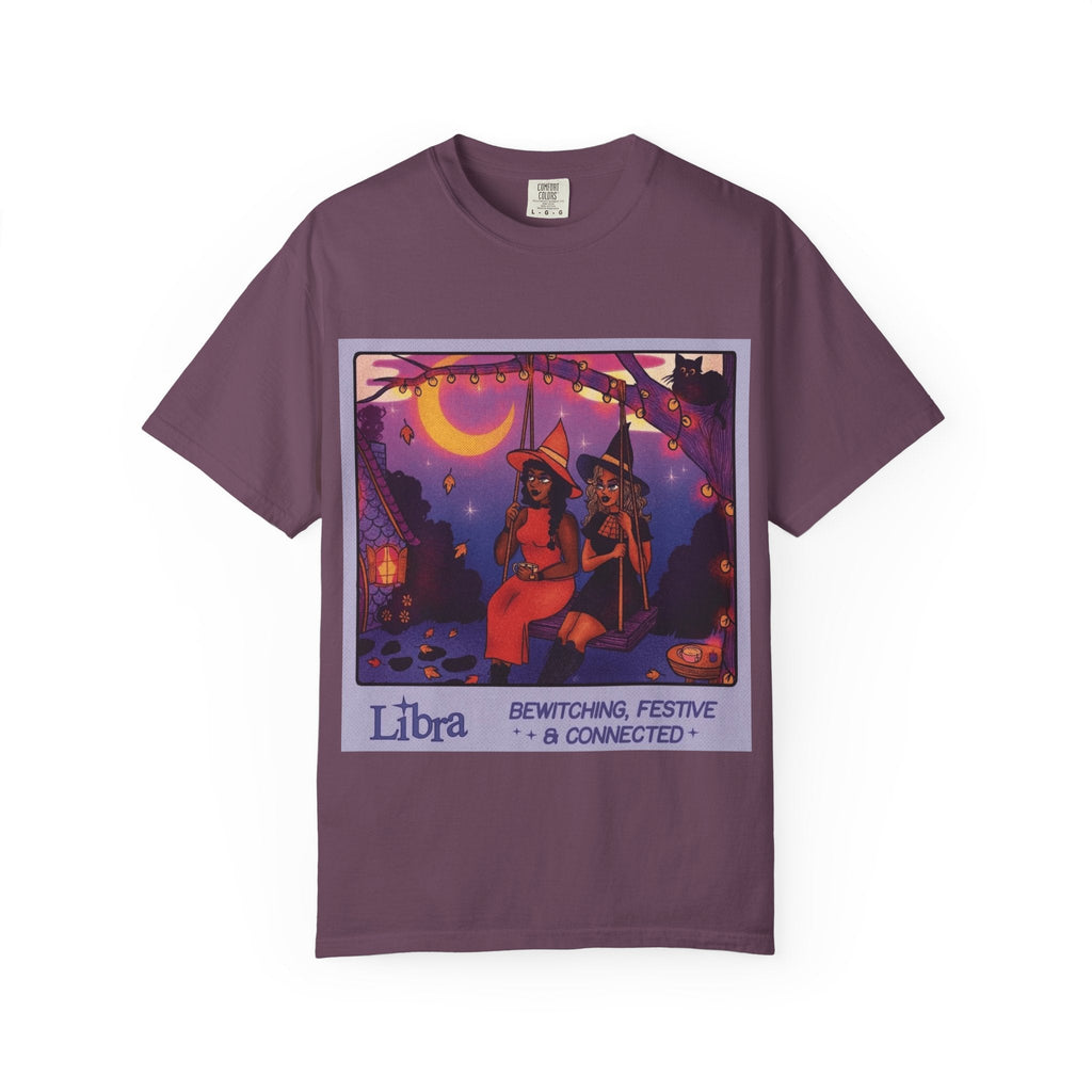 Spooky Vibes Only – Halloween Graphic Tee" Bewitching Libra T-Shirt - Festive and Connected - Unisex Garment - Dyed Tee for Astrology Lovers, Halloween, Birthdays, Gifts, Casual Wear - Metamorphosis Creations