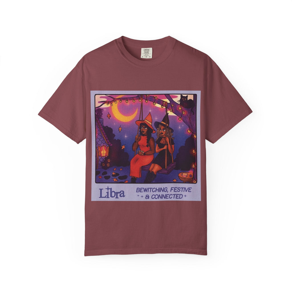 Spooky Vibes Only – Halloween Graphic Tee" Bewitching Libra T-Shirt - Festive and Connected - Unisex Garment - Dyed Tee for Astrology Lovers, Halloween, Birthdays, Gifts, Casual Wear - Metamorphosis Creations