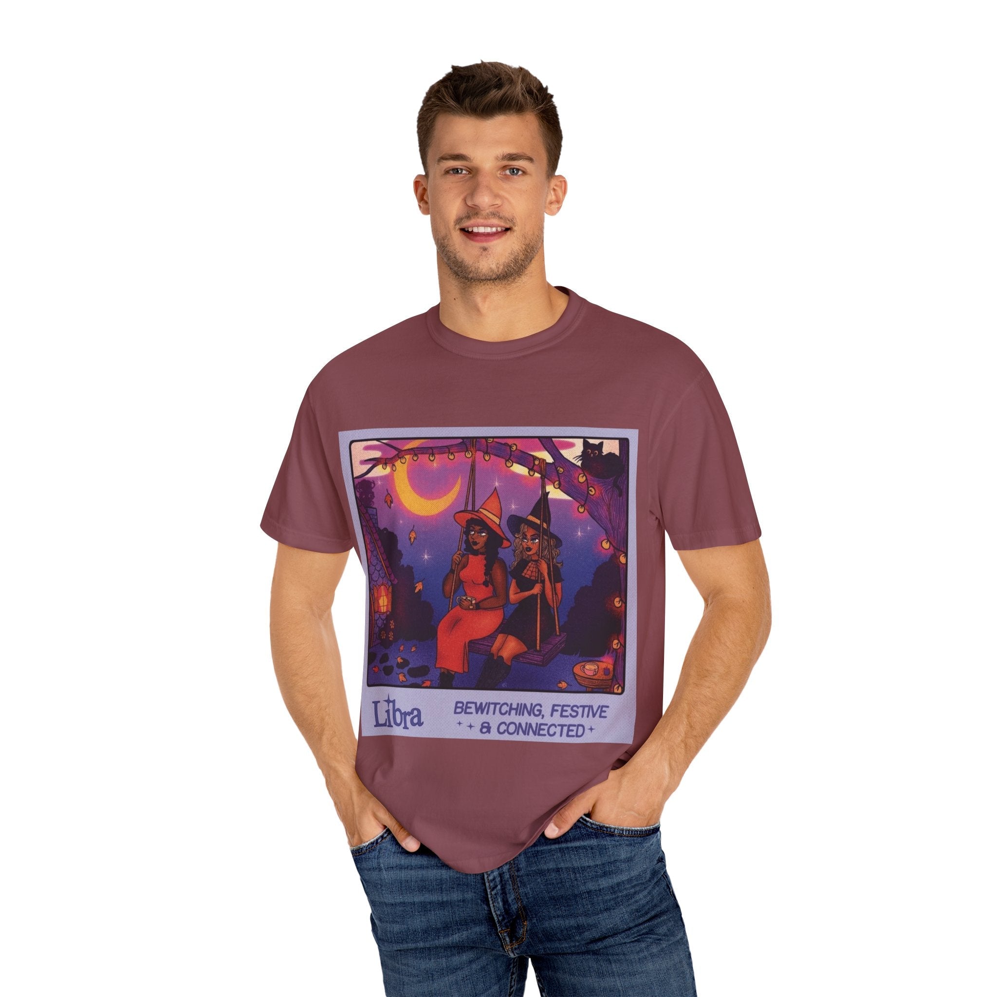 Spooky Vibes Only – Halloween Graphic Tee" Bewitching Libra T-Shirt - Festive and Connected - Unisex Garment - Dyed Tee for Astrology Lovers, Halloween, Birthdays, Gifts, Casual Wear - Metamorphosis Creations
