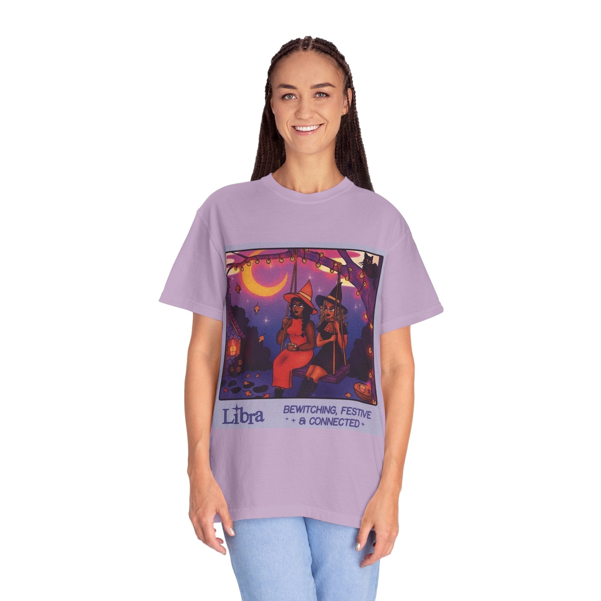 Spooky Vibes Only – Halloween Graphic Tee" Bewitching Libra T-Shirt - Festive and Connected - Unisex Garment - Dyed Tee for Astrology Lovers, Halloween, Birthdays, Gifts, Casual Wear - Metamorphosis Creations