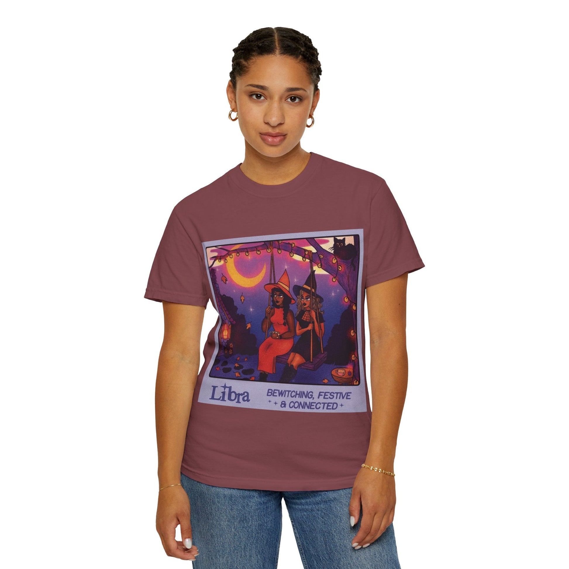 Spooky Vibes Only – Halloween Graphic Tee" Bewitching Libra T-Shirt - Festive and Connected - Unisex Garment - Dyed Tee for Astrology Lovers, Halloween, Birthdays, Gifts, Casual Wear - Metamorphosis Creations