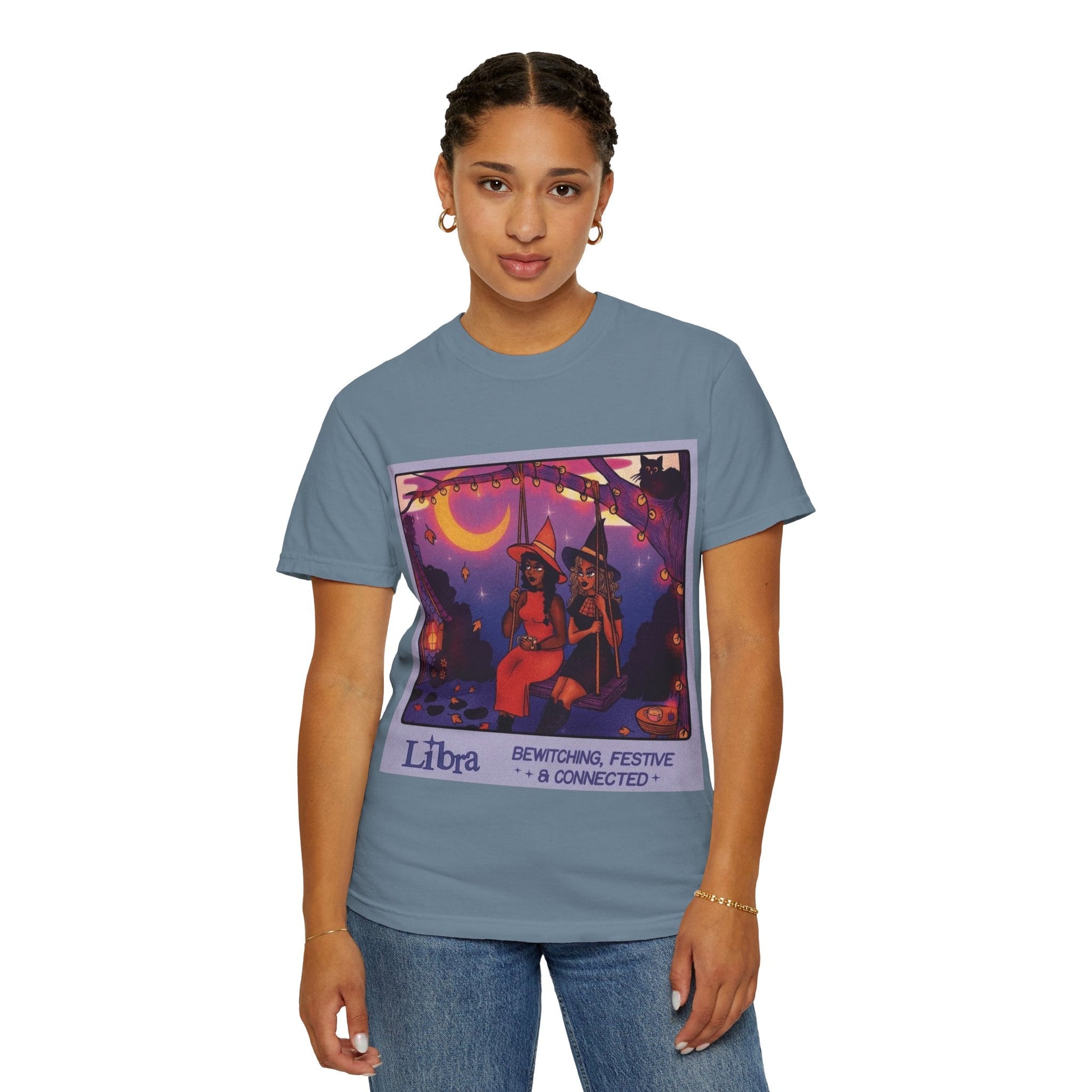 Spooky Vibes Only – Halloween Graphic Tee" Bewitching Libra T-Shirt - Festive and Connected - Unisex Garment - Dyed Tee for Astrology Lovers, Halloween, Birthdays, Gifts, Casual Wear - Metamorphosis Creations