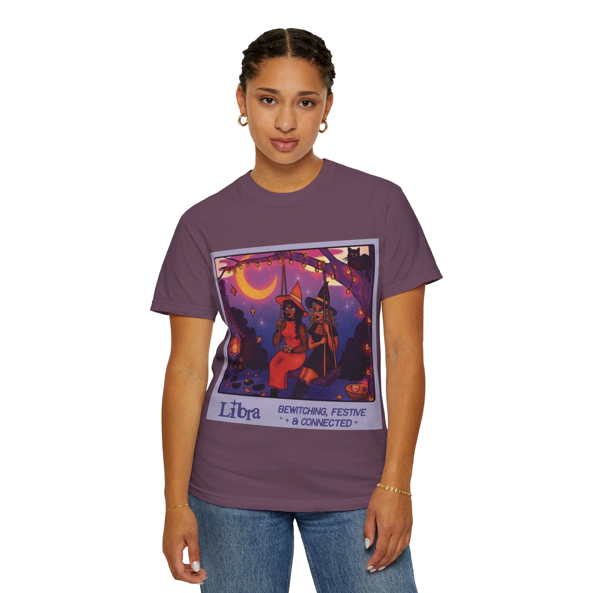 Spooky Vibes Only – Halloween Graphic Tee" Bewitching Libra T-Shirt - Festive and Connected - Unisex Garment - Dyed Tee for Astrology Lovers, Halloween, Birthdays, Gifts, Casual Wear - Metamorphosis Creations