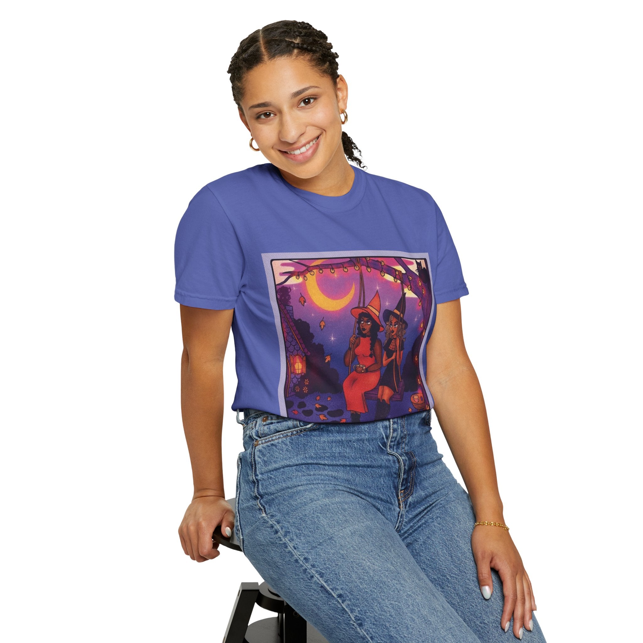 Spooky Vibes Only – Halloween Graphic Tee" Bewitching Libra T-Shirt - Festive and Connected - Unisex Garment - Dyed Tee for Astrology Lovers, Halloween, Birthdays, Gifts, Casual Wear - Metamorphosis Creations