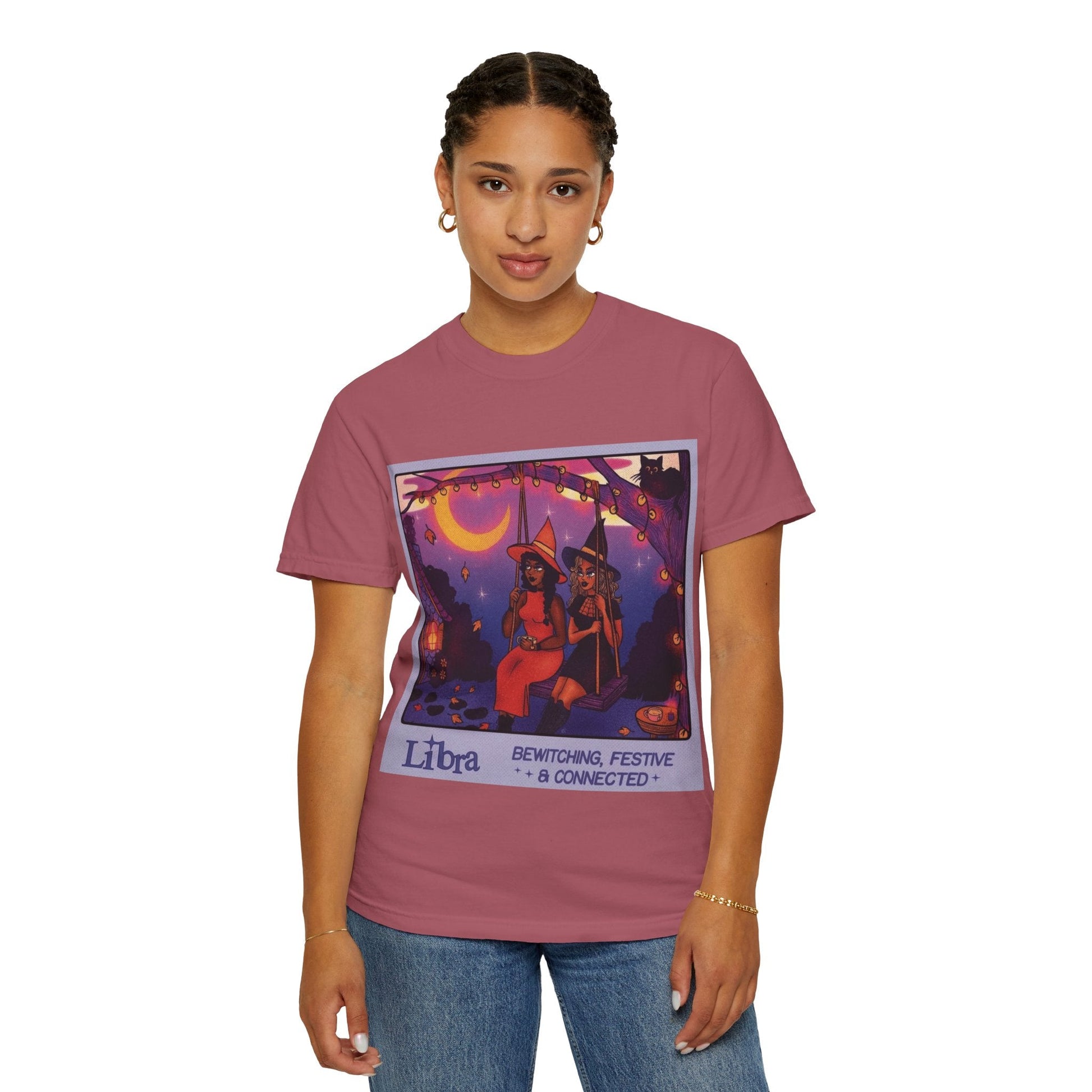 Spooky Vibes Only – Halloween Graphic Tee" Bewitching Libra T-Shirt - Festive and Connected - Unisex Garment - Dyed Tee for Astrology Lovers, Halloween, Birthdays, Gifts, Casual Wear - Metamorphosis Creations