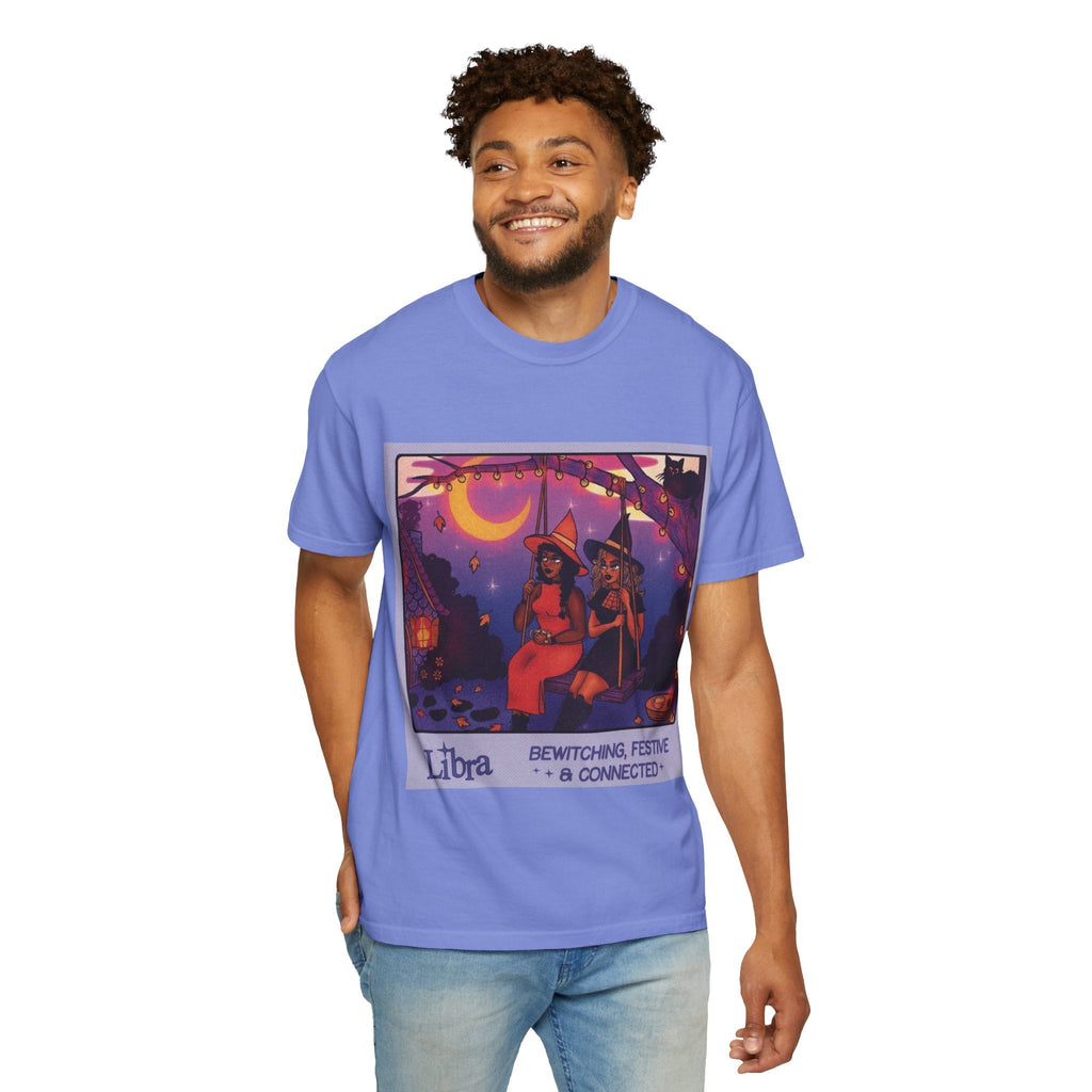 Spooky Vibes Only – Halloween Graphic Tee" Bewitching Libra T-Shirt - Festive and Connected - Unisex Garment - Dyed Tee for Astrology Lovers, Halloween, Birthdays, Gifts, Casual Wear - Metamorphosis Creations