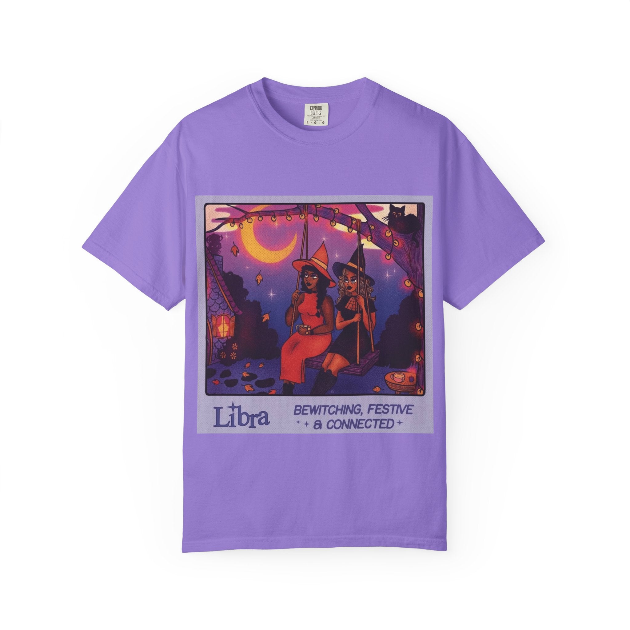 Spooky Vibes Only – Halloween Graphic Tee" Bewitching Libra T-Shirt - Festive and Connected - Unisex Garment - Dyed Tee for Astrology Lovers, Halloween, Birthdays, Gifts, Casual Wear - Metamorphosis Creations
