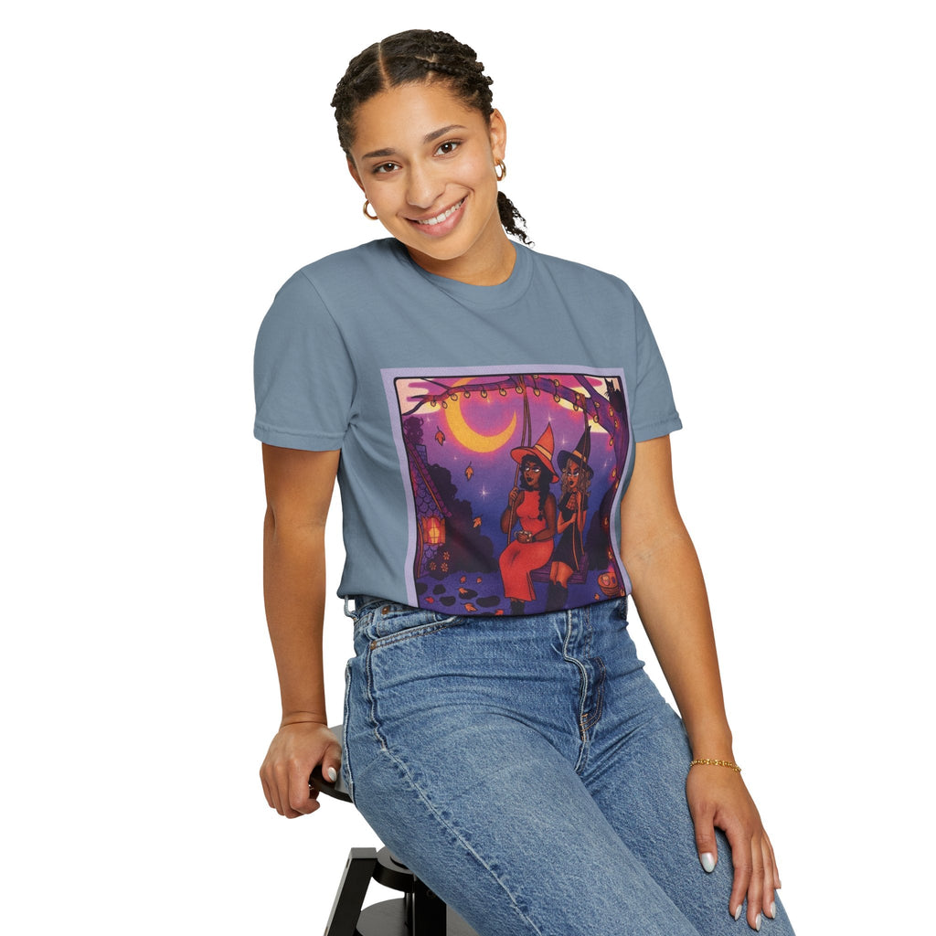 Spooky Vibes Only – Halloween Graphic Tee" Bewitching Libra T-Shirt - Festive and Connected - Unisex Garment - Dyed Tee for Astrology Lovers, Halloween, Birthdays, Gifts, Casual Wear - Metamorphosis Creations