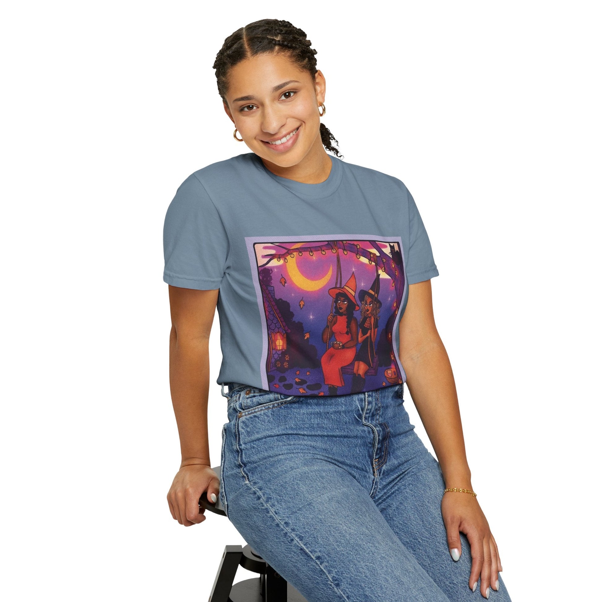 Spooky Vibes Only – Halloween Graphic Tee" Bewitching Libra T-Shirt - Festive and Connected - Unisex Garment - Dyed Tee for Astrology Lovers, Halloween, Birthdays, Gifts, Casual Wear - Metamorphosis Creations