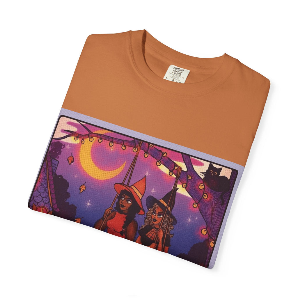 Spooky Vibes Only – Halloween Graphic Tee" Bewitching Libra T-Shirt - Festive and Connected - Unisex Garment - Dyed Tee for Astrology Lovers, Halloween, Birthdays, Gifts, Casual Wear - Metamorphosis Creations