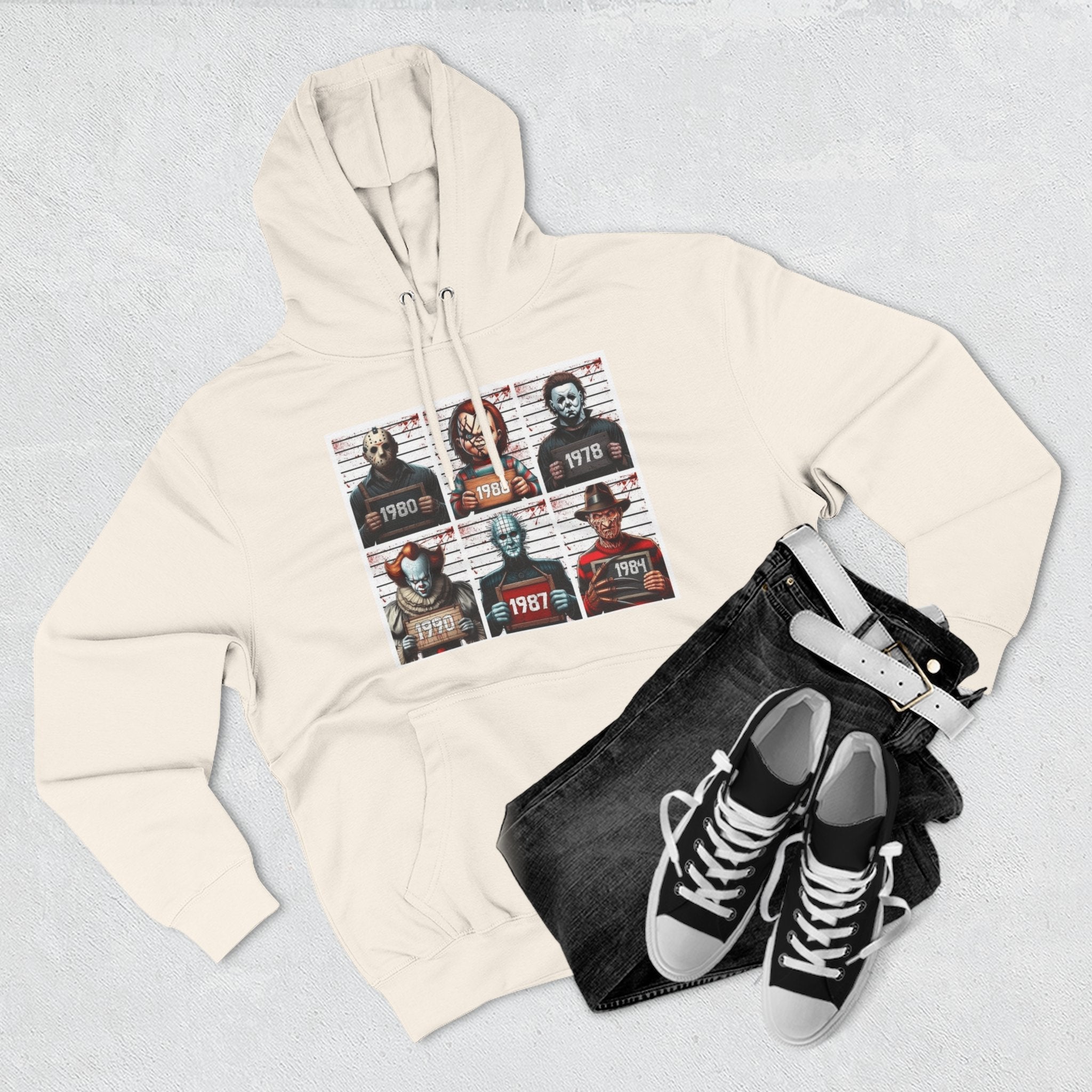 Spooky Vibes Only Halloween Sweater Retro Horror Movie Three - Panel Fleece Hoodie, Halloween Gift, Cozy Sweatshirt, Movie Lover Apparel, Vintage Movie Merchandise - Metamorphosis Creations