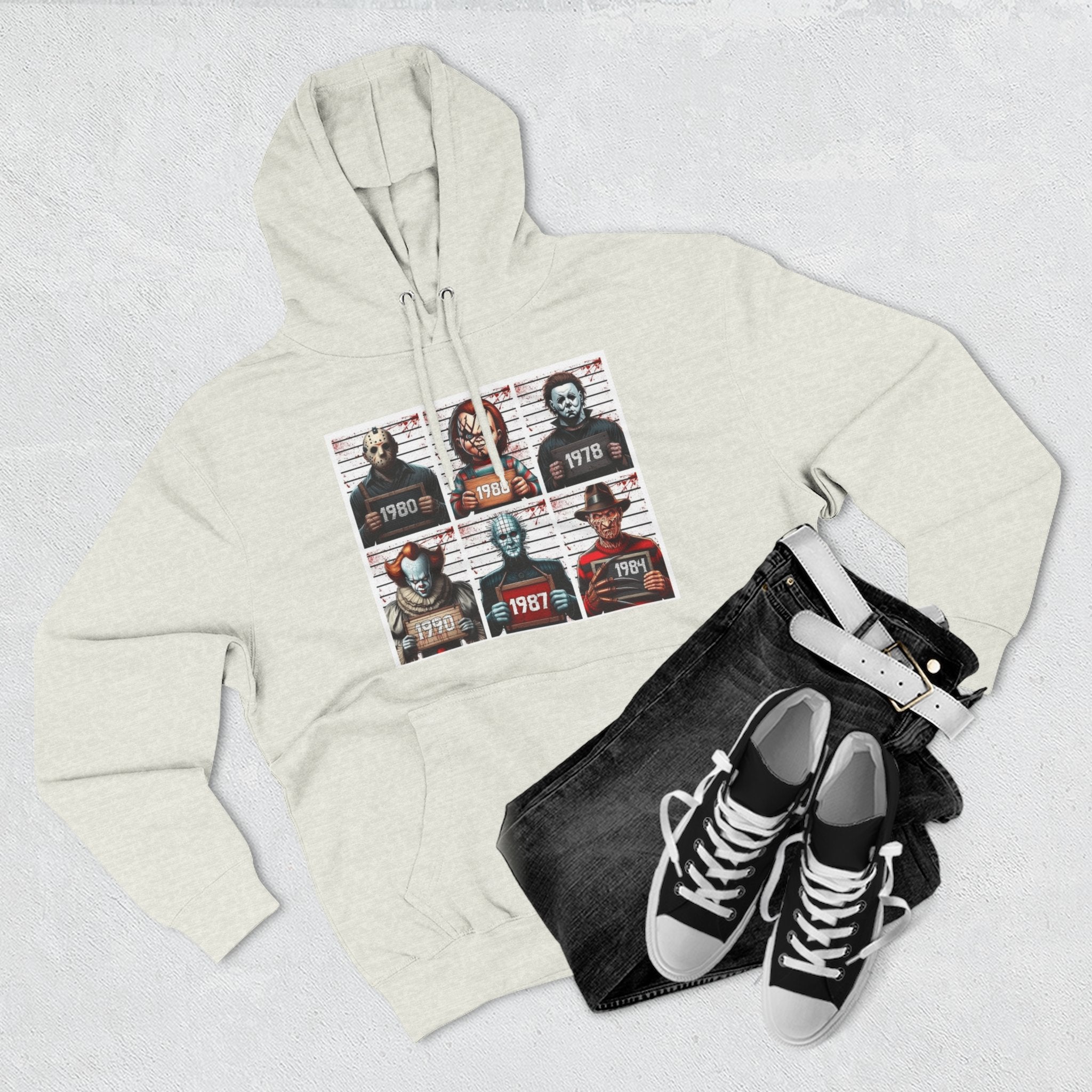 Spooky Vibes Only Halloween Sweater Retro Horror Movie Three - Panel Fleece Hoodie, Halloween Gift, Cozy Sweatshirt, Movie Lover Apparel, Vintage Movie Merchandise - Metamorphosis Creations