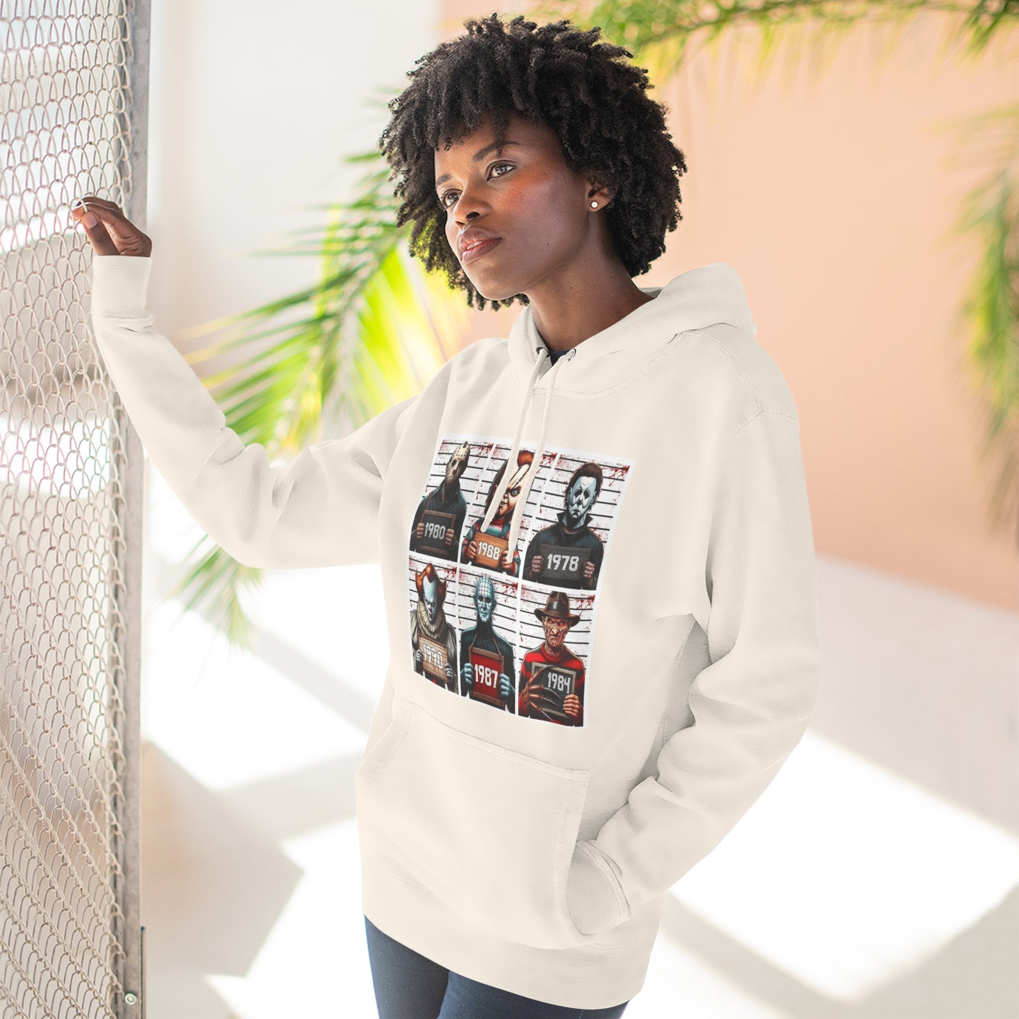 Spooky Vibes Only Halloween Sweater Retro Horror Movie Three - Panel Fleece Hoodie, Halloween Gift, Cozy Sweatshirt, Movie Lover Apparel, Vintage Movie Merchandise - Metamorphosis Creations