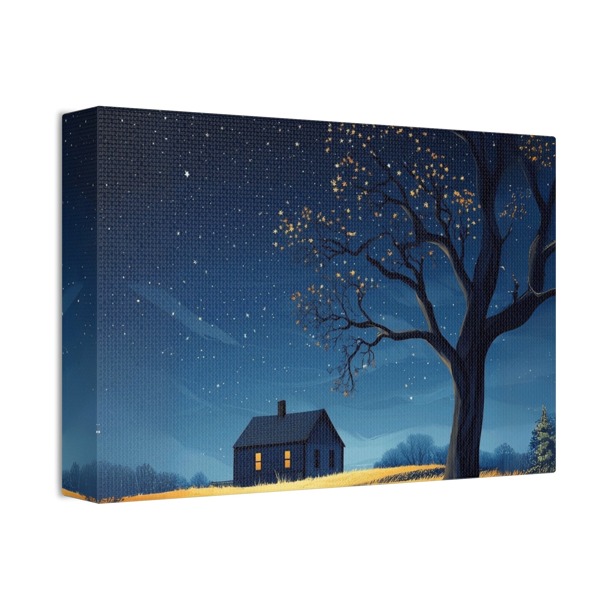 Starry Night Canvas Wall Art, Cozy Home Decor, Night Sky Illustration, Modern Wall Hanging, Bedroom or Living Room Art - Metamorphosis Creations