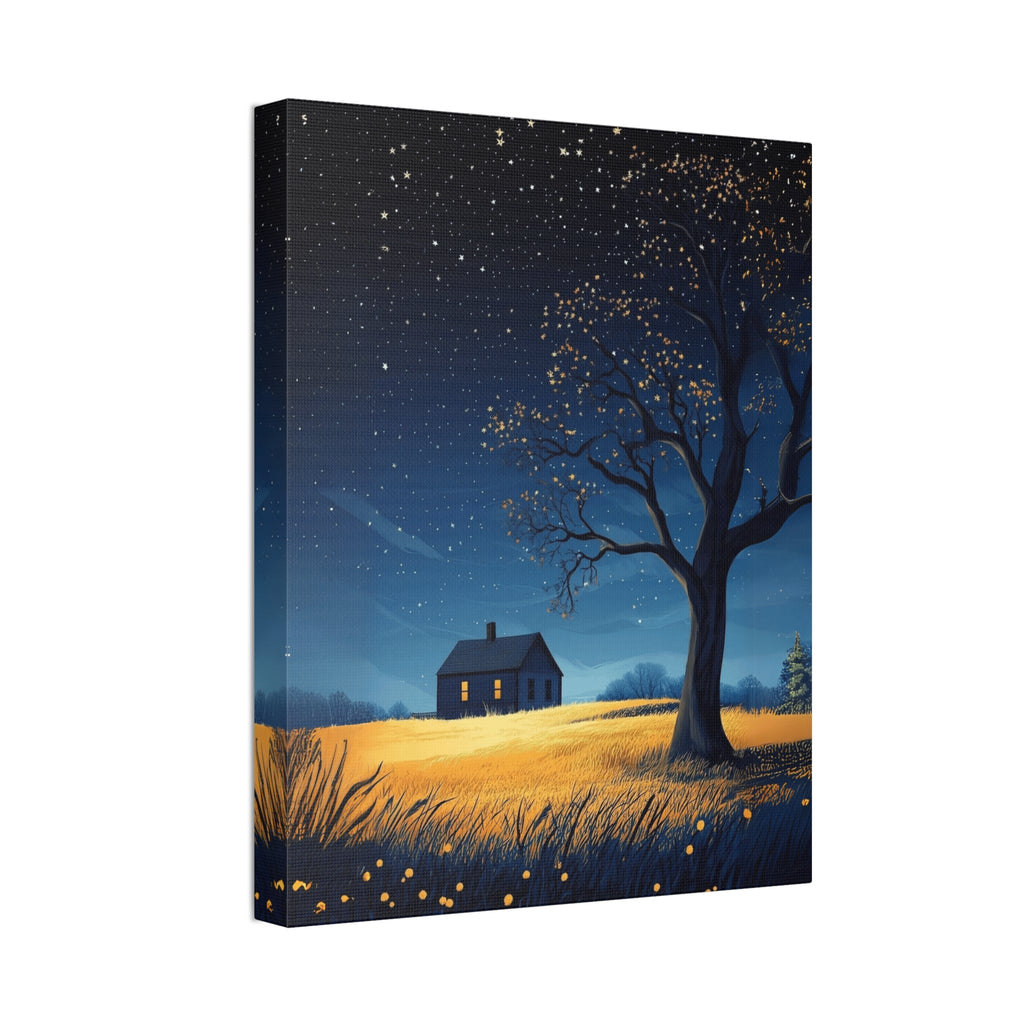 Starry Night Canvas Wall Art, Cozy Home Decor, Night Sky Illustration, Modern Wall Hanging, Bedroom or Living Room Art - Metamorphosis Creations