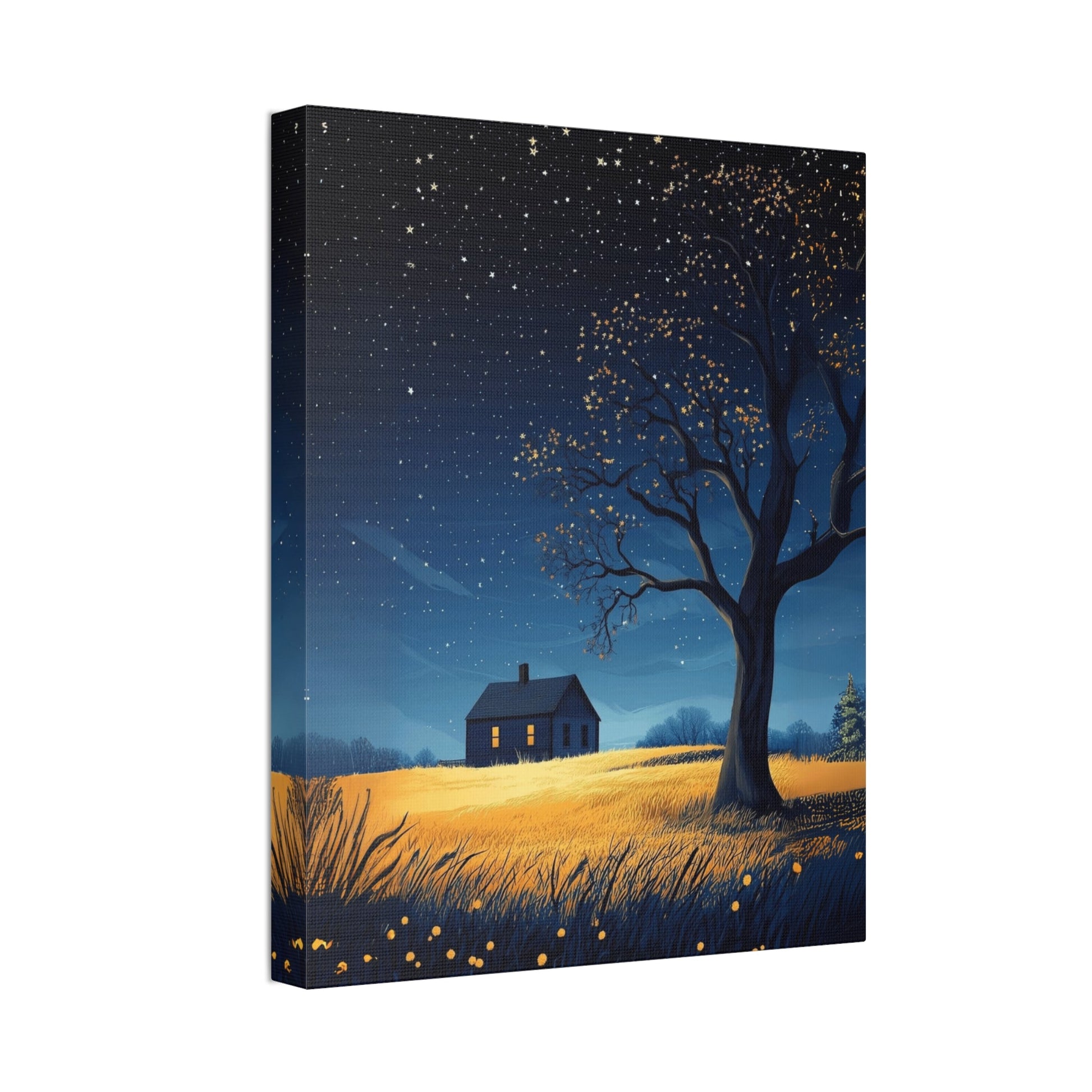 Starry Night Canvas Wall Art, Cozy Home Decor, Night Sky Illustration, Modern Wall Hanging, Bedroom or Living Room Art - Metamorphosis Creations