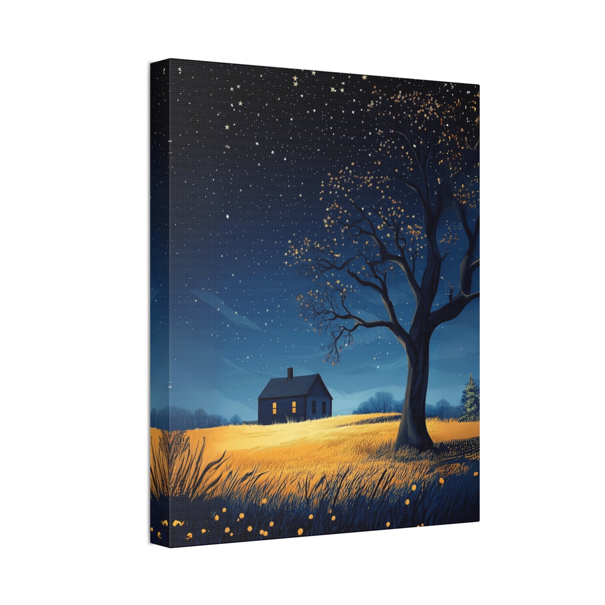 Starry Night Canvas Wall Art, Cozy Home Decor, Night Sky Illustration, Modern Wall Hanging, Bedroom or Living Room Art - Metamorphosis Creations
