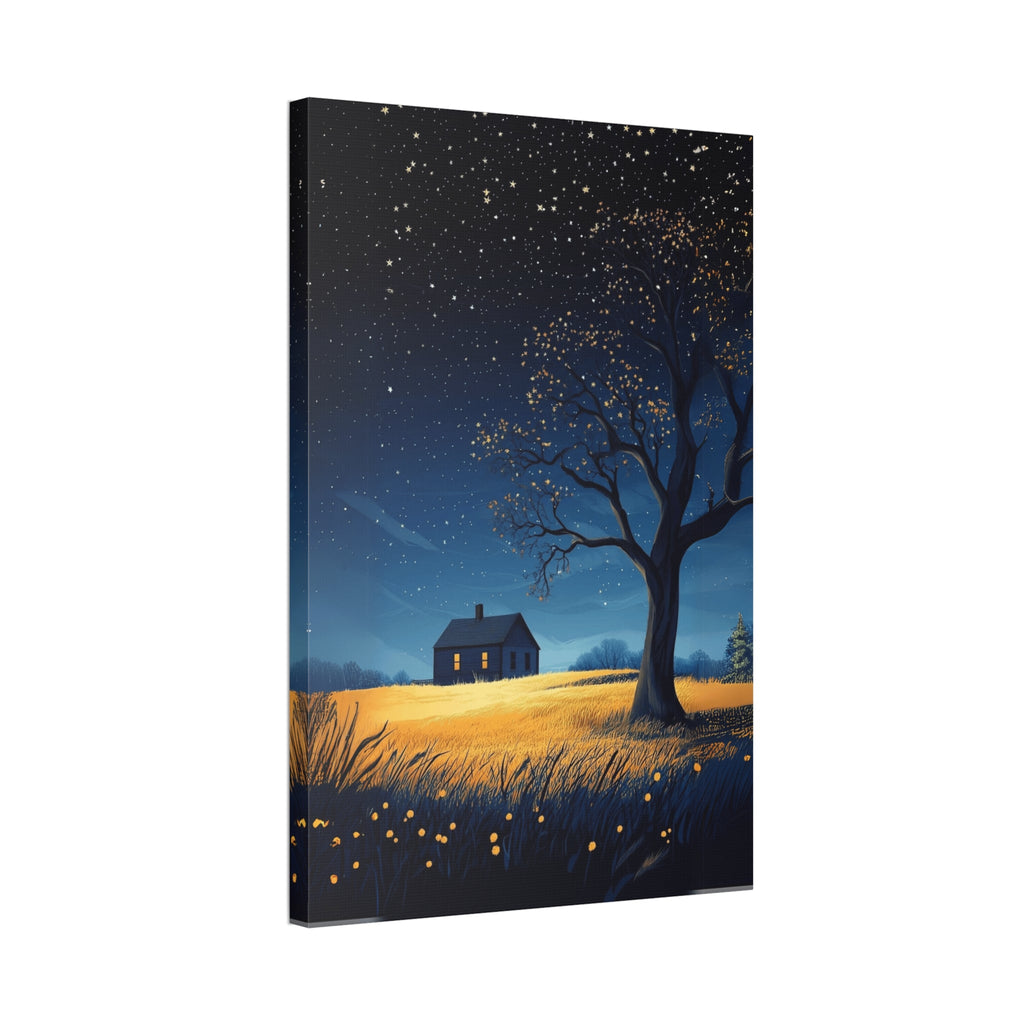 Starry Night Canvas Wall Art, Cozy Home Decor, Night Sky Illustration, Modern Wall Hanging, Bedroom or Living Room Art - Metamorphosis Creations