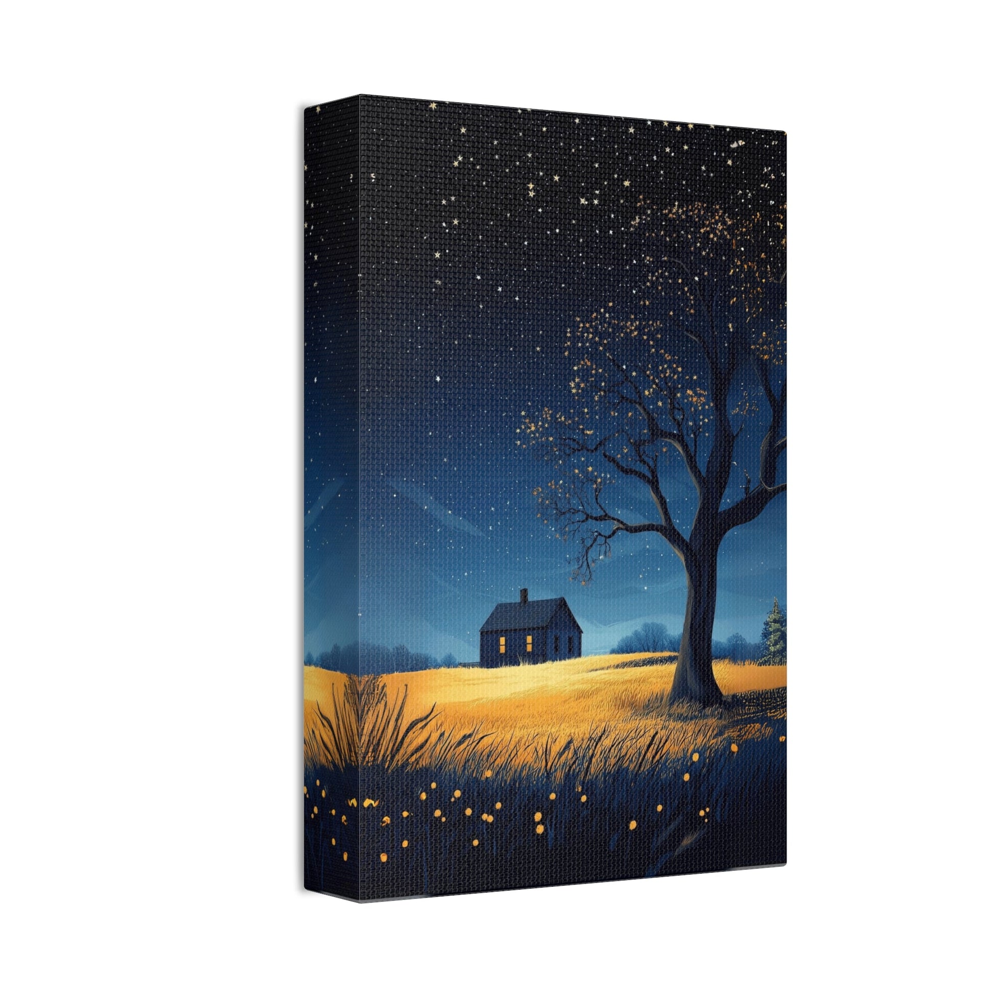 Starry Night Canvas Wall Art, Cozy Home Decor, Night Sky Illustration, Modern Wall Hanging, Bedroom or Living Room Art - Metamorphosis Creations