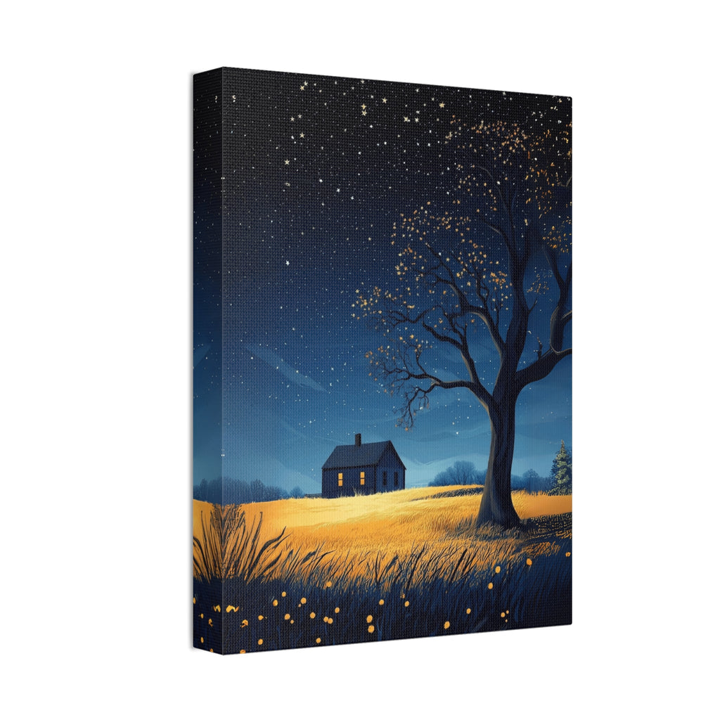 Starry Night Canvas Wall Art, Cozy Home Decor, Night Sky Illustration, Modern Wall Hanging, Bedroom or Living Room Art - Metamorphosis Creations