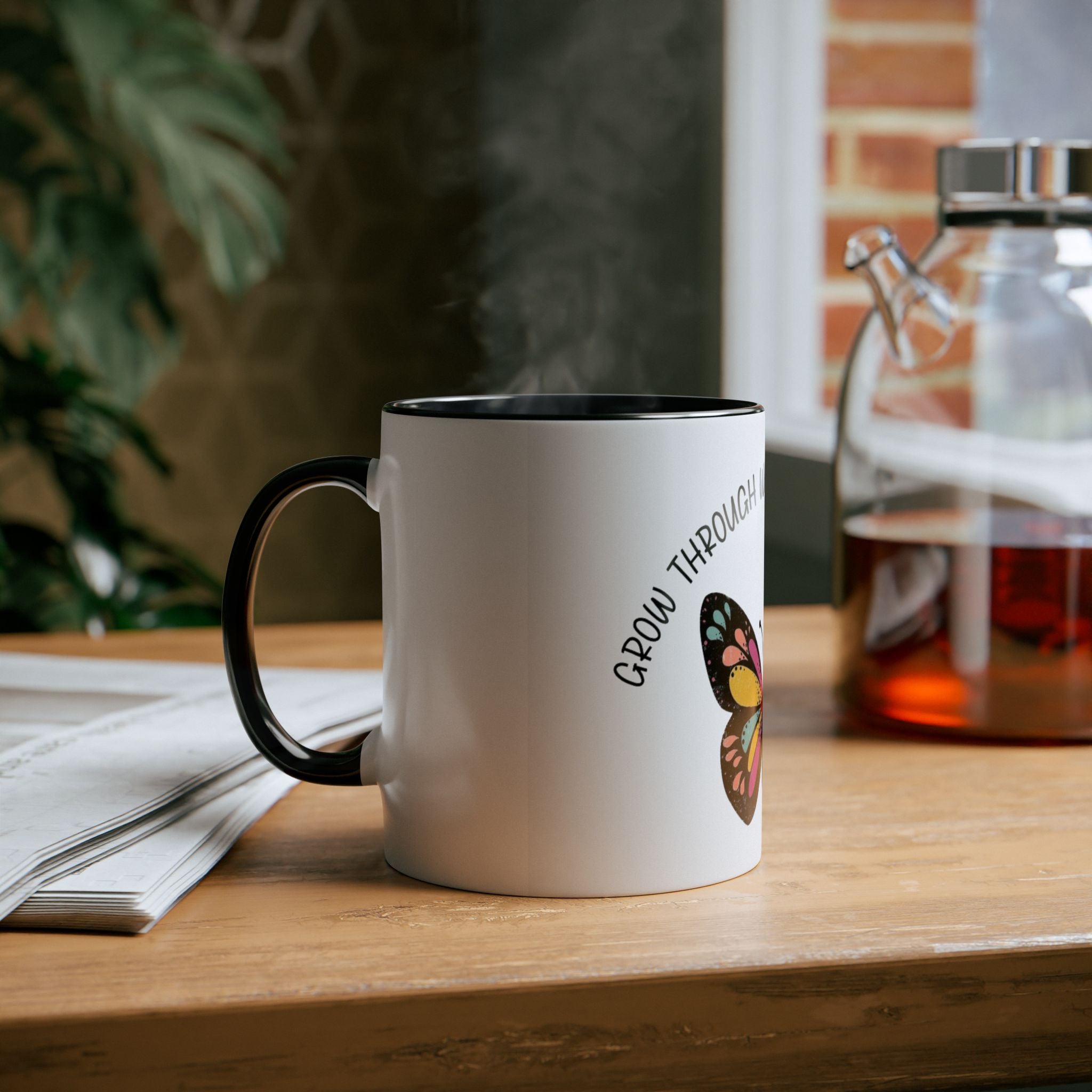 Start your day with meaning. Inspirational Two - Tone Mug for Growth Mindset, Butterfly Design, Coffee or Tea Lover Gift, Motivational Quote, Perfect for Self - Care - Metamorphosis Creations