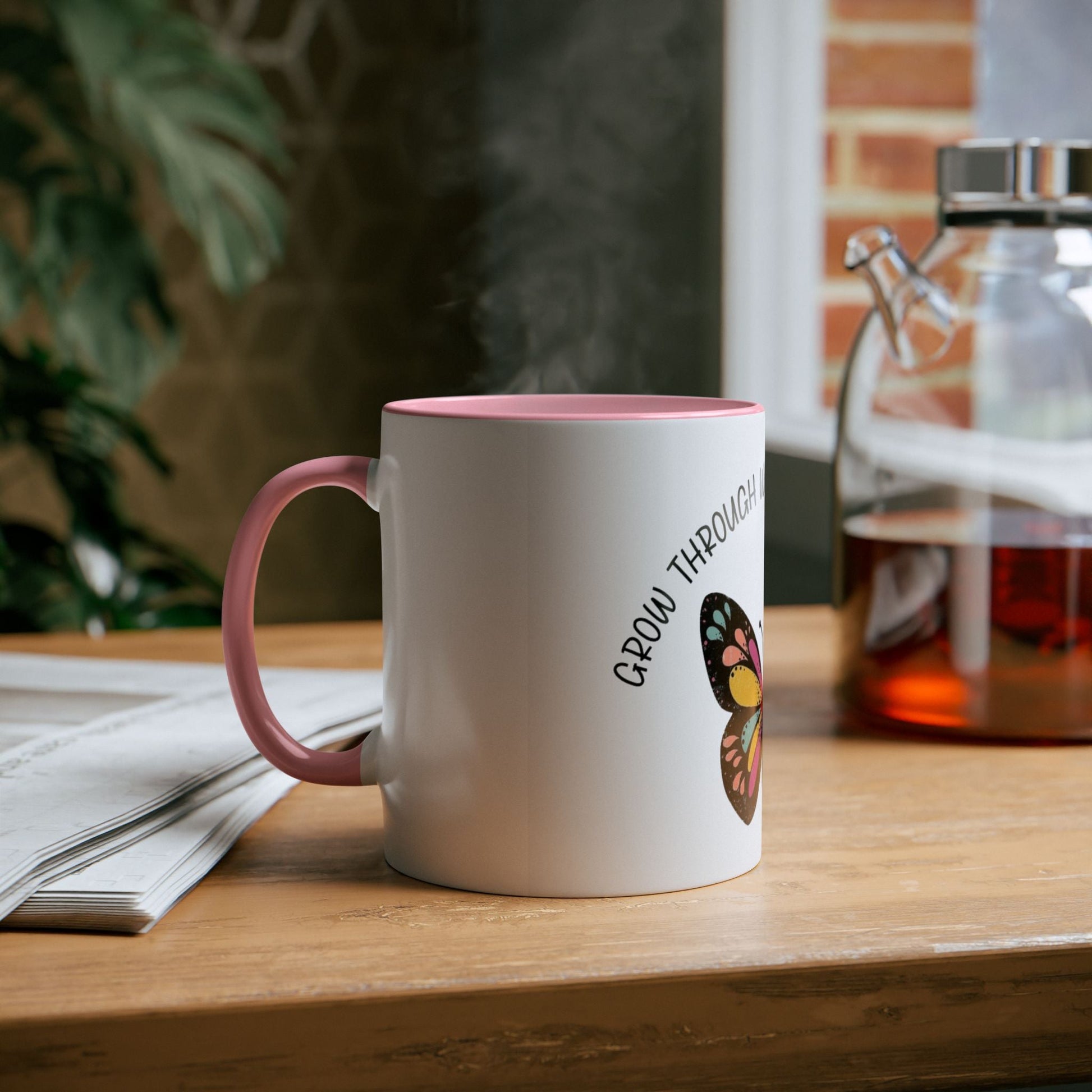 Start your day with meaning. Inspirational Two - Tone Mug for Growth Mindset, Butterfly Design, Coffee or Tea Lover Gift, Motivational Quote, Perfect for Self - Care - Metamorphosis Creations